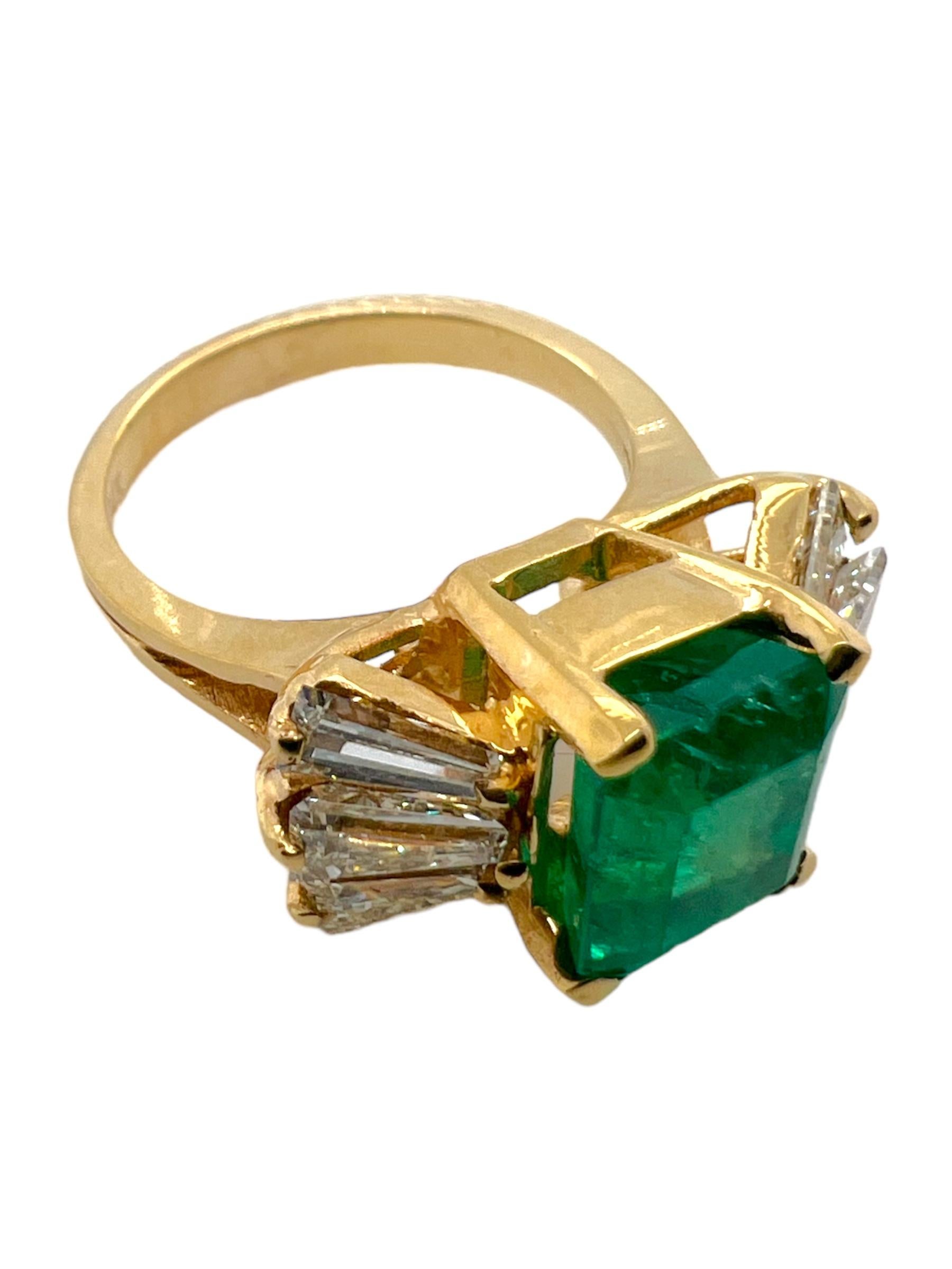Emerald Cut Sophia D. 14K Yellow Gold Emerald and Diamond Ring For Sale