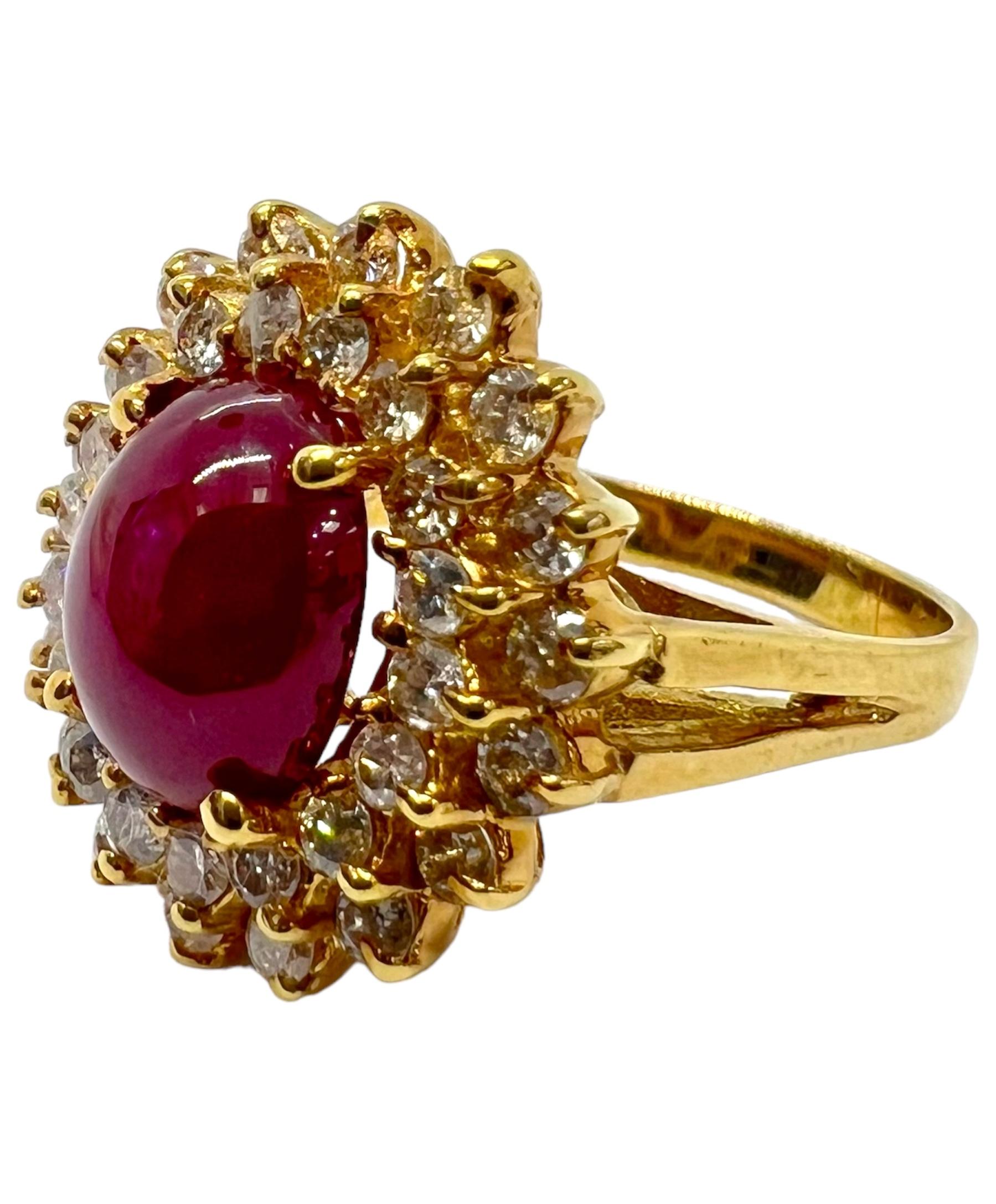 14K yellow gold ring with cabochon ruby center stone and accentuated with diamonds.

Sophia D by Joseph Dardashti LTD has been known worldwide for 35 years and are inspired by classic Art Deco design that merges with modern manufacturing techniques.