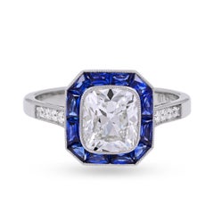 Sophia D. Anillo estilo Art Déco de 1,53 quilates de diamantes y zafiro azul