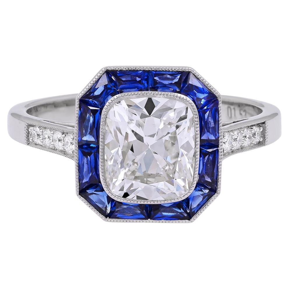 Sophia D. 1.53 Carat Diamond and Blue Sapphire Art Deco Style Ring