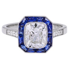 Sophia D. 1,53 Karat Diamant und blauer Saphir Art Deco Stil Ring
