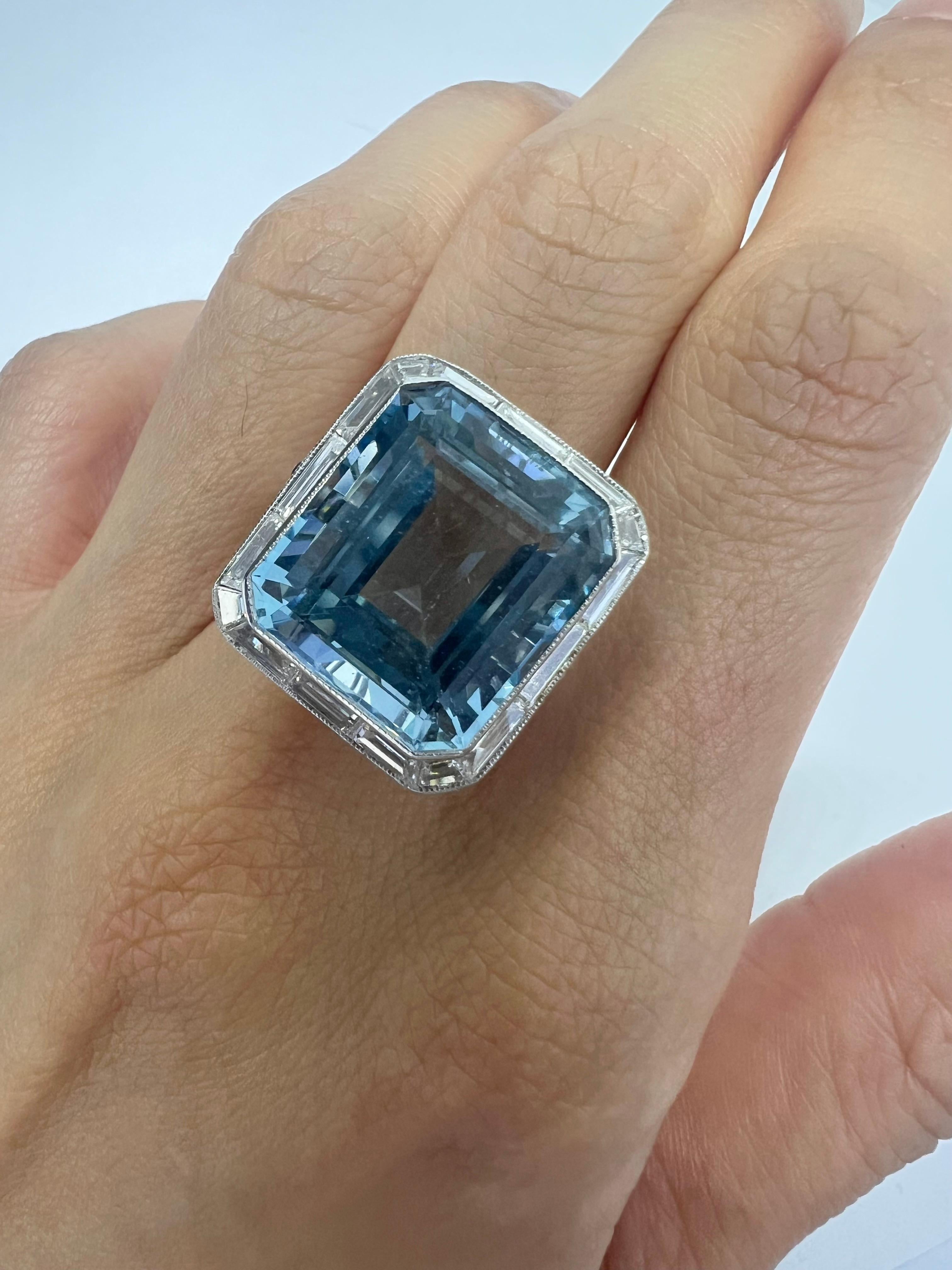 Platinum ring with 16.25 carat aquamarine and 1.26 carat diamond.

Sophia D by Joseph Dardashti LTD has been known worldwide for 35 years and are inspired by classic Art Deco design that merges with modern manufacturing techniques.