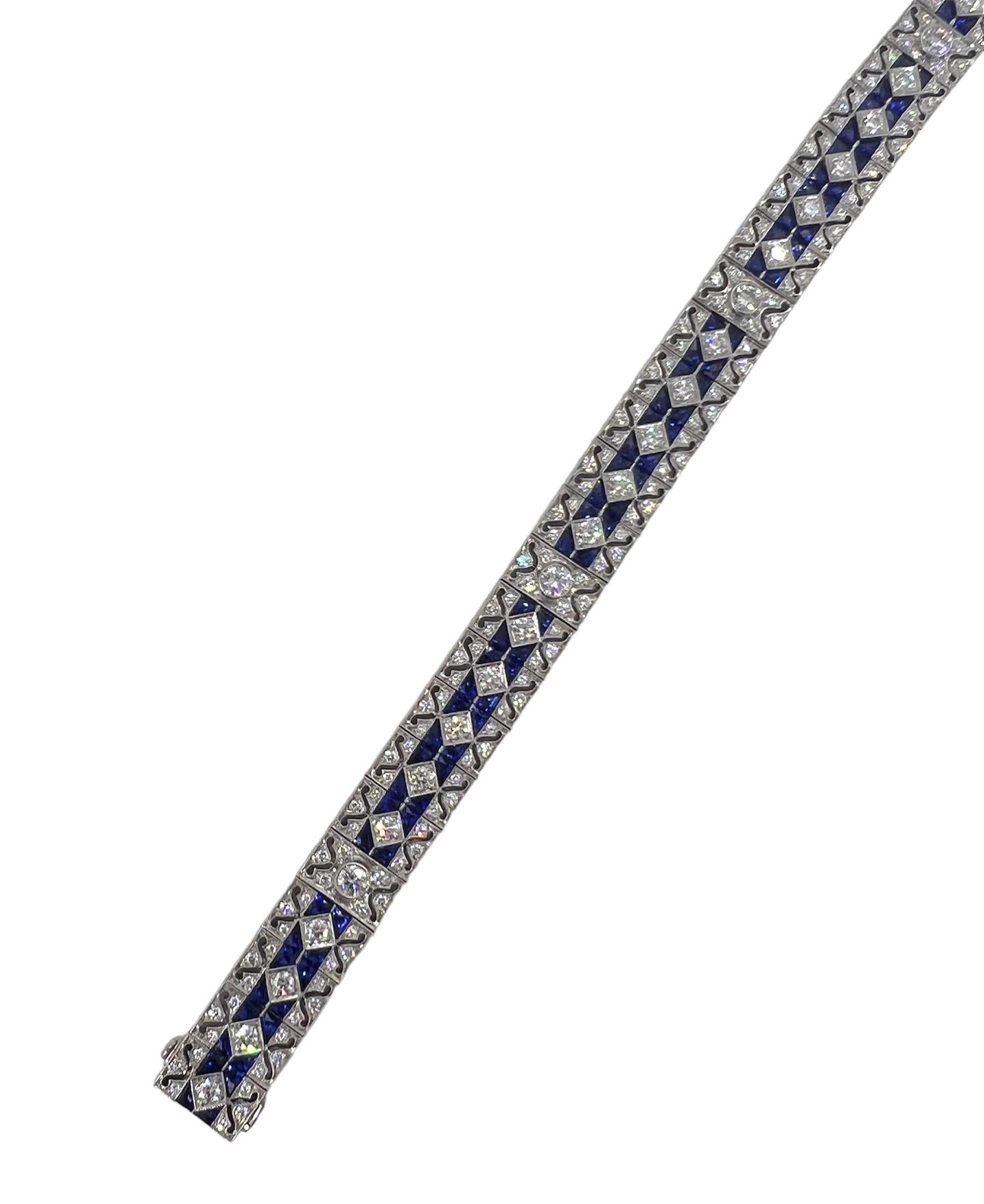 An art deco inspired bracelet that features a 17.90 carat blue sapphire and 2.49 carat diamond set in platinum.

Sophia D by Joseph Dardashti LTD has been known worldwide for 35 years and are inspired by classic Art Deco design that merges with