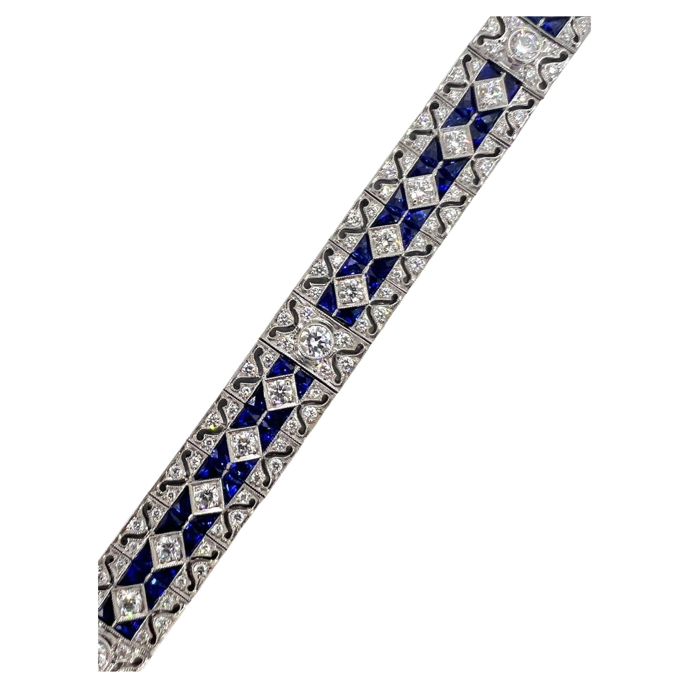 Sophia D. Bracelet Art déco de 17,90 carats de saphirs bleus et de diamants