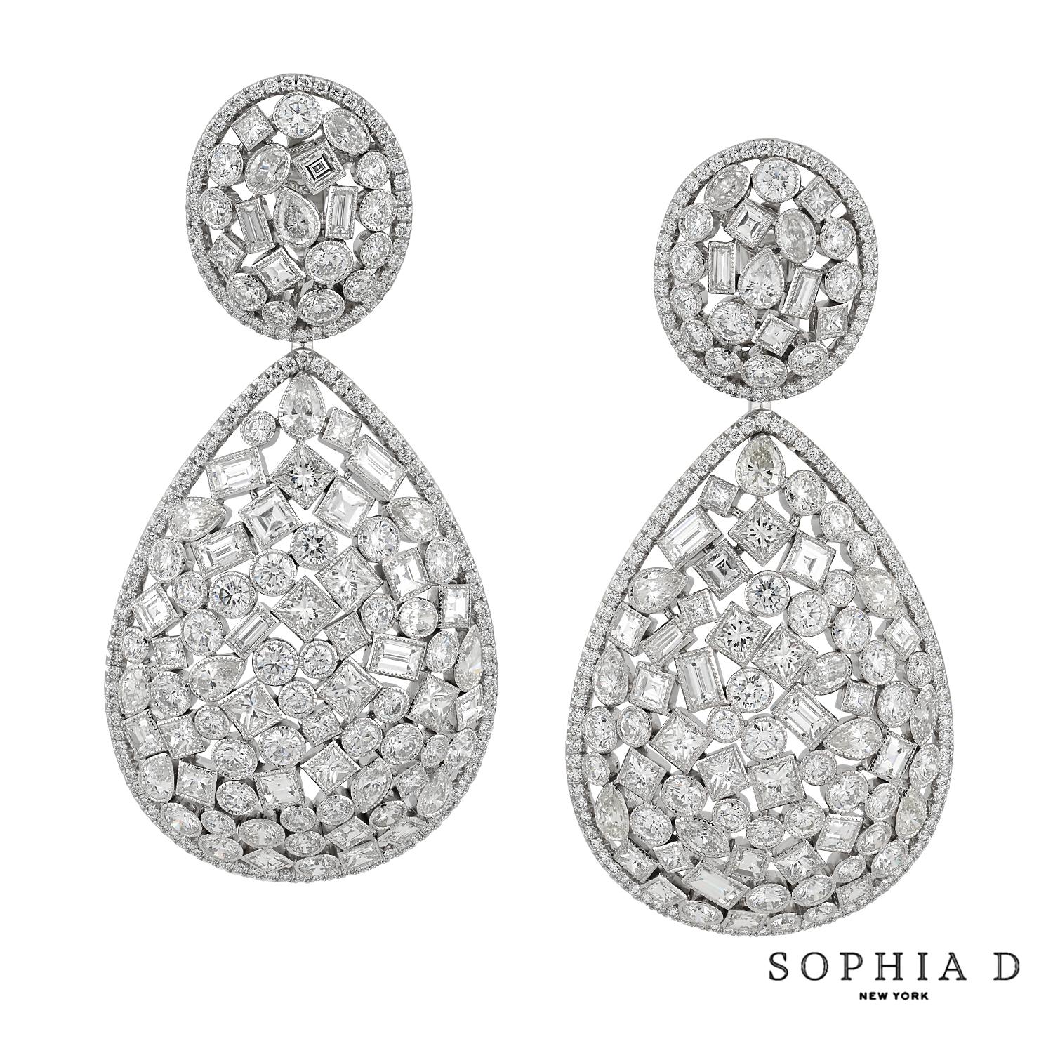 Sophia D. 18.47 Carat Mixed Cut Diamond Earrings In New Condition For Sale In New York, NY