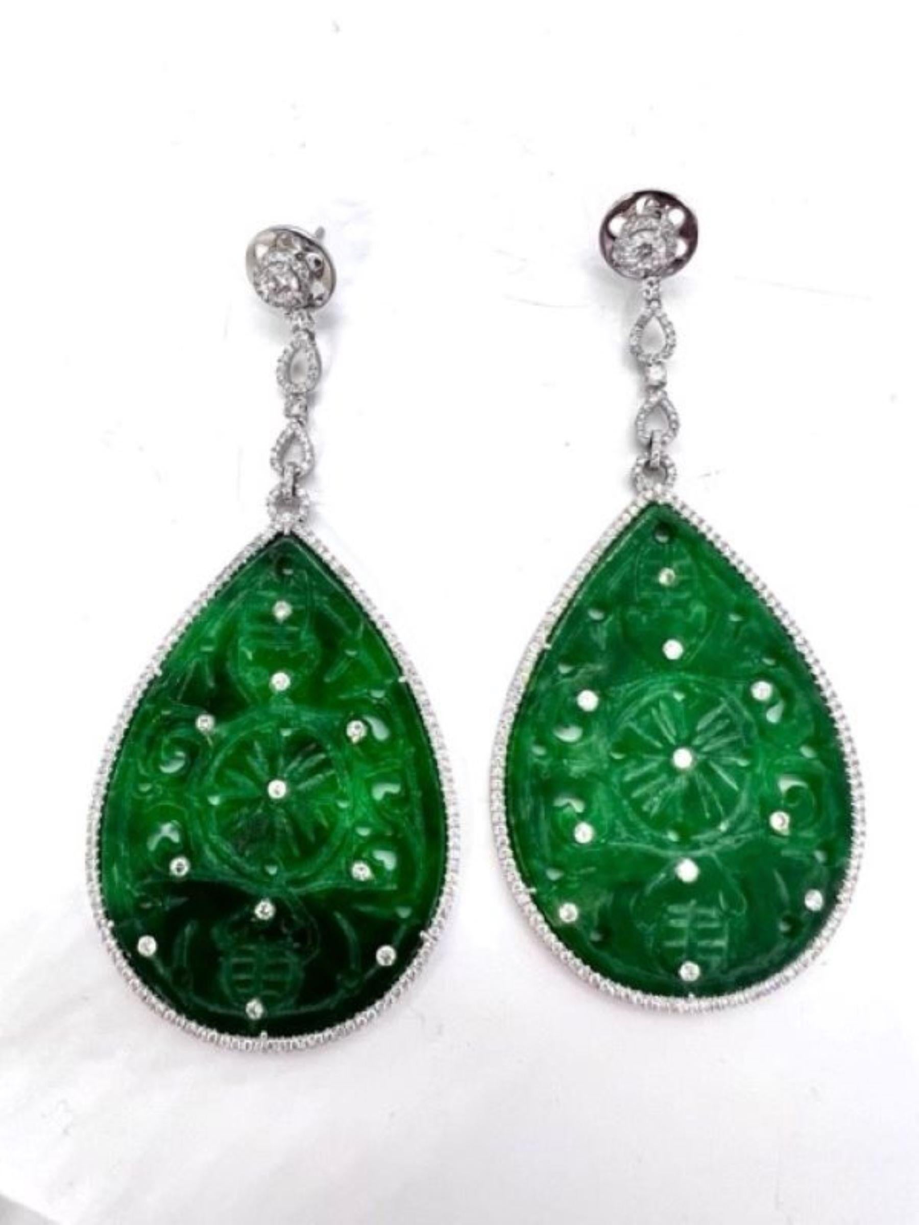 Artisan Sophia D. 18.57 Carat Jade and Diamond Earrings For Sale