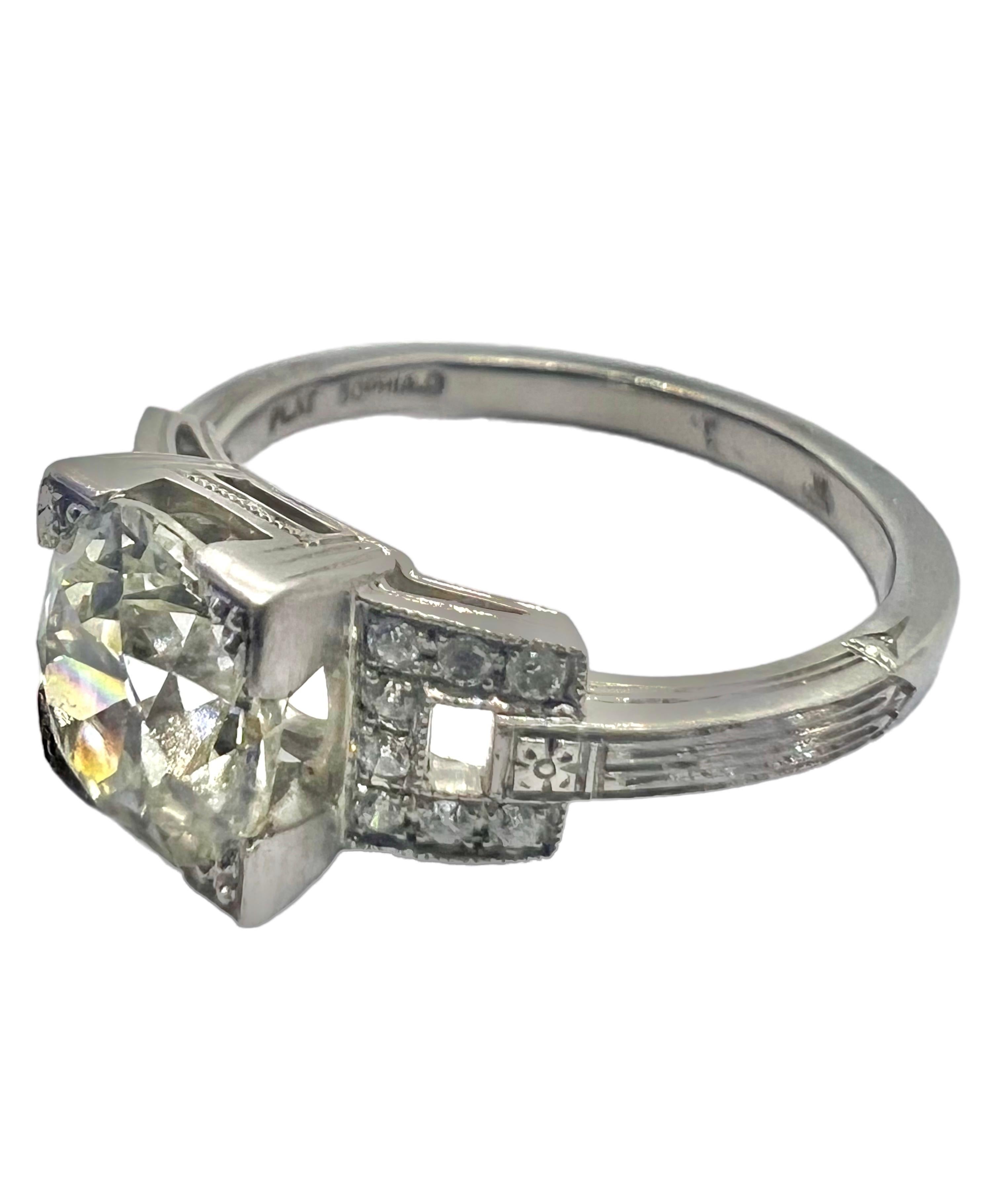 An art deco platinum ring with 1.89 carat round diamond and small round diamonds with 0.10 carat small diamonds.

Sophia D by Joseph Dardashti LTD has been known worldwide for 35 years and are inspired by classic Art Deco design that merges with