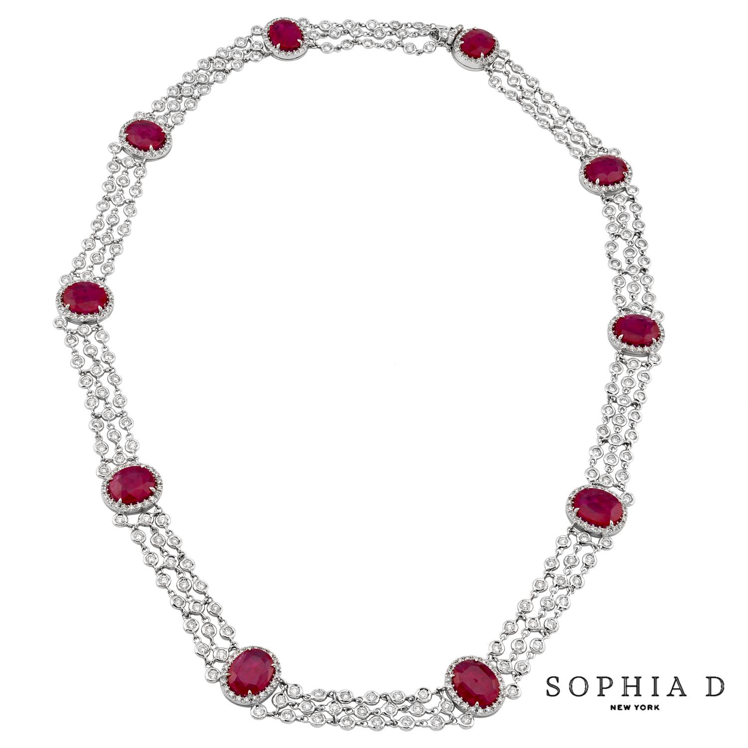 Sophia D. Collar de oro blanco de 18 quilates con rubí talla oval y diamantes en Nuevo estado para la venta en New York, NY