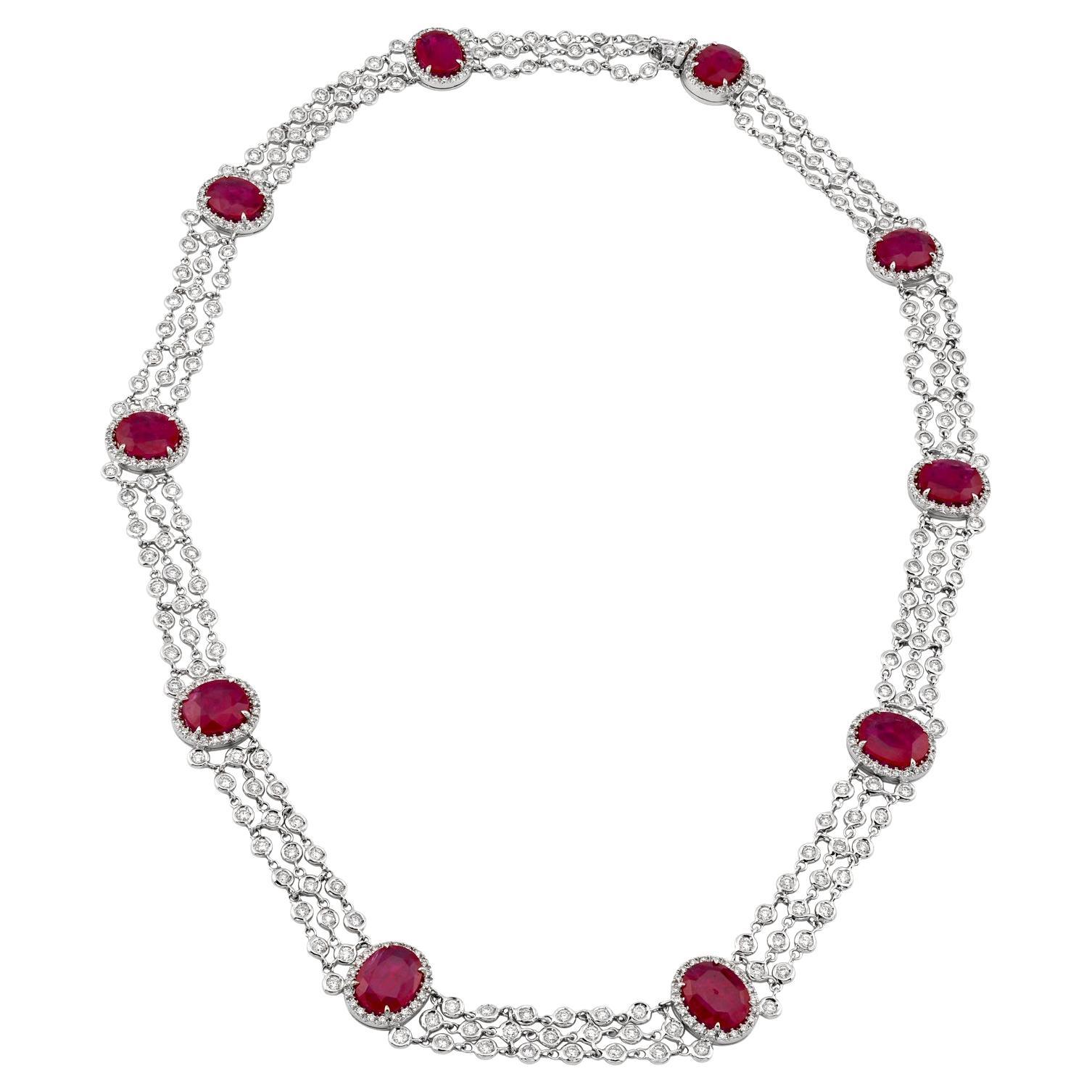Sophia D. Collar de oro blanco de 18 quilates con rubí talla oval y diamantes en venta