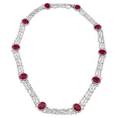 Sophia D. 18K White Gold Necklace with Oval Cut Ruby and Diamonds