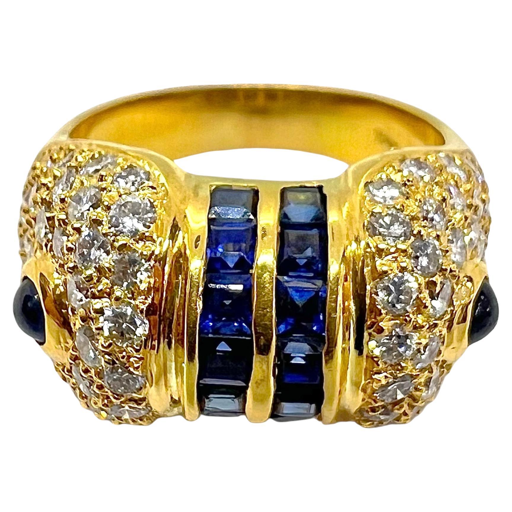 Sophia D. 18K Yellow Gold Blue Sapphire and Diamond Ring For Sale