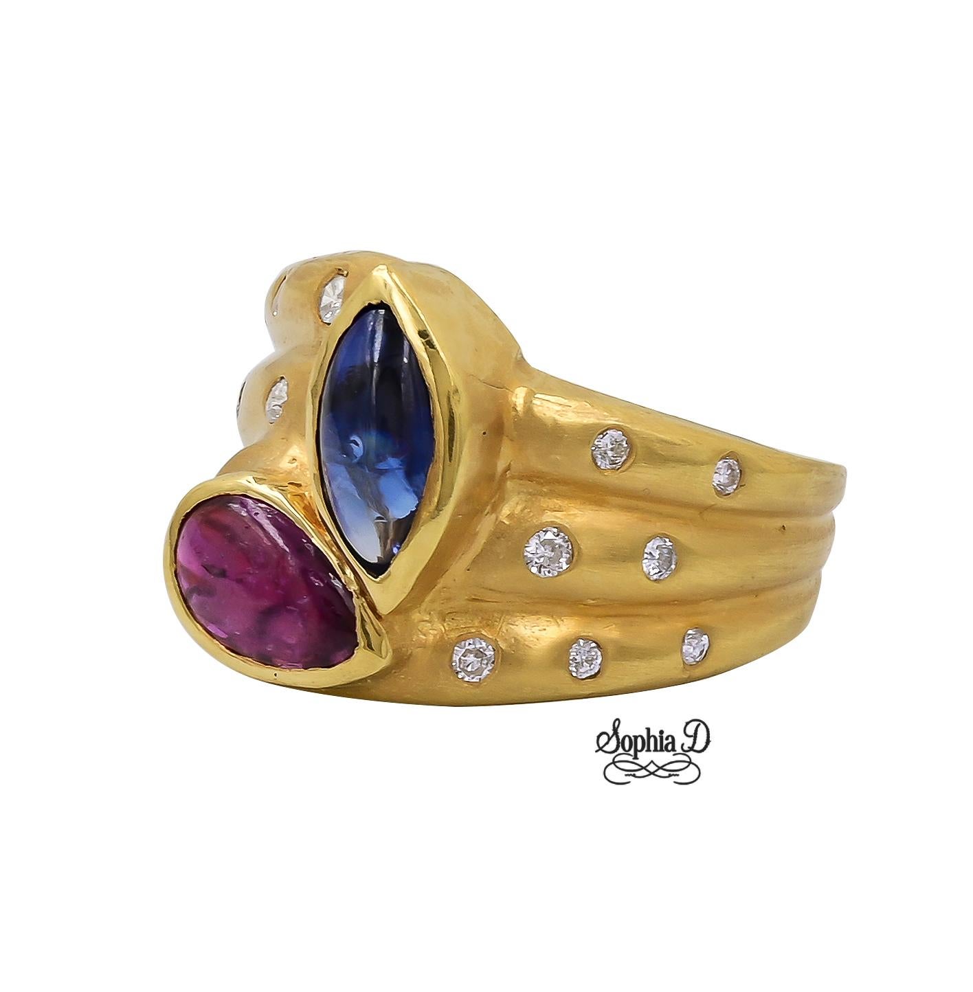 18K yellow gold ring with blue sapphire, ruby and diamonds.

Sophia D by Joseph Dardashti LTD has been known worldwide for 35 years and are inspired by classic Art Deco design that merges with modern manufacturing techniques. 