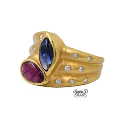 Sophia D. 18K Yellow Gold Blue Sapphire and Ruby Ring