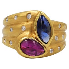Sophia D. 18K Yellow Gold Blue Sapphire and Ruby Ring