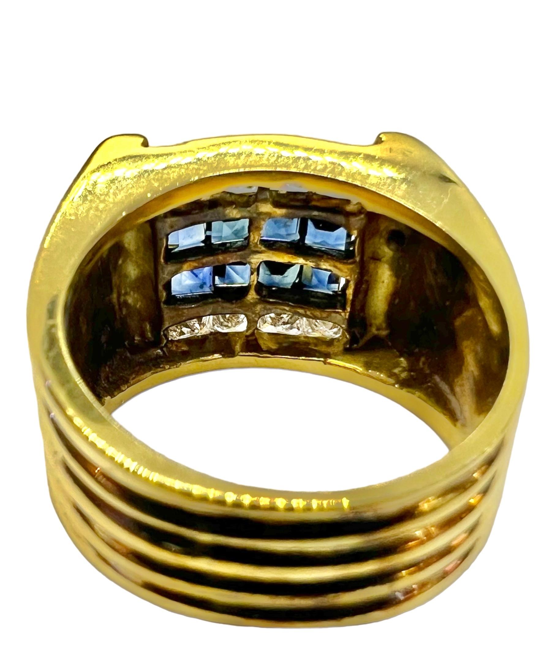Art Deco Sophia D. 18K Yellow Gold Blue Sapphire & Diamond Dome Ring For Sale