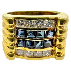 Sophia D. 18K Gelbgold Blauer Saphir & Diamant Dome Ring