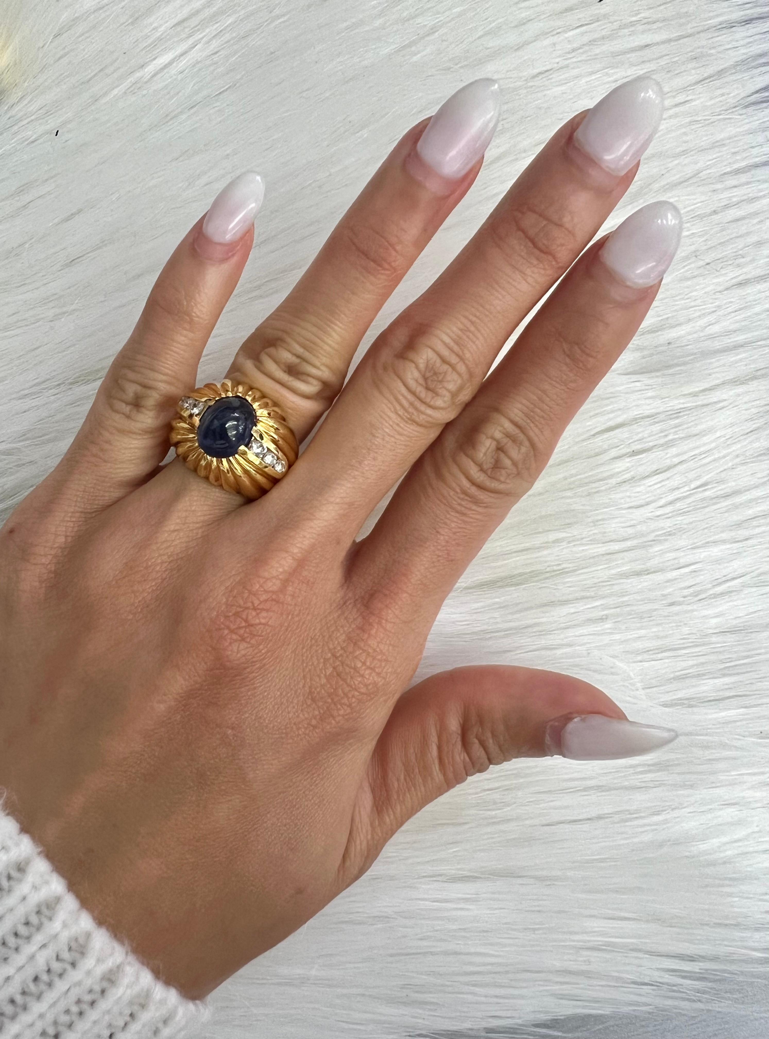 Round Cut Sophia D. 18K Yellow Gold Blue Sapphire & Diamond Ring For Sale