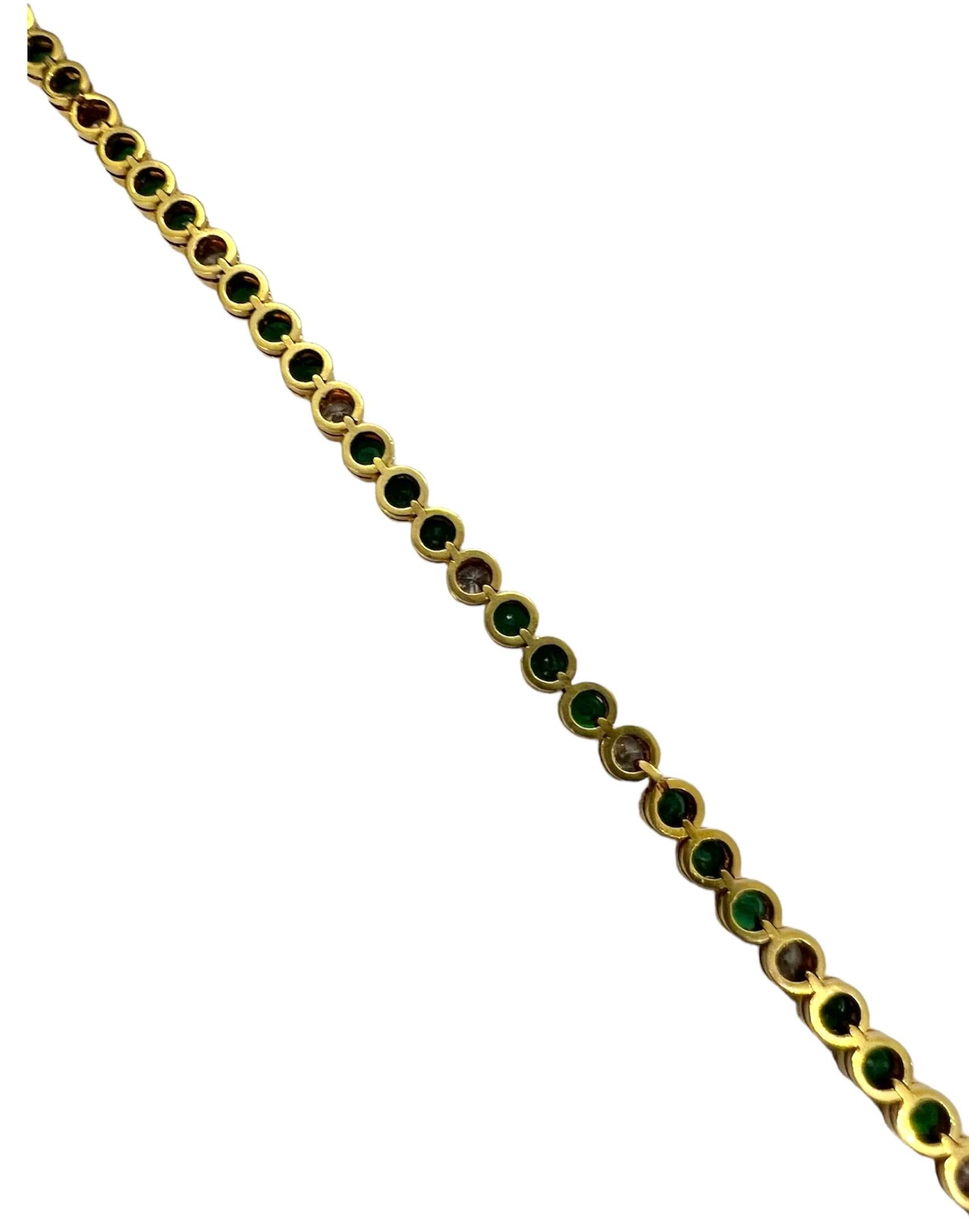 Round Cut Sophia D. 18K Yellow Gold Bracelet with Diamond and Emerald For Sale