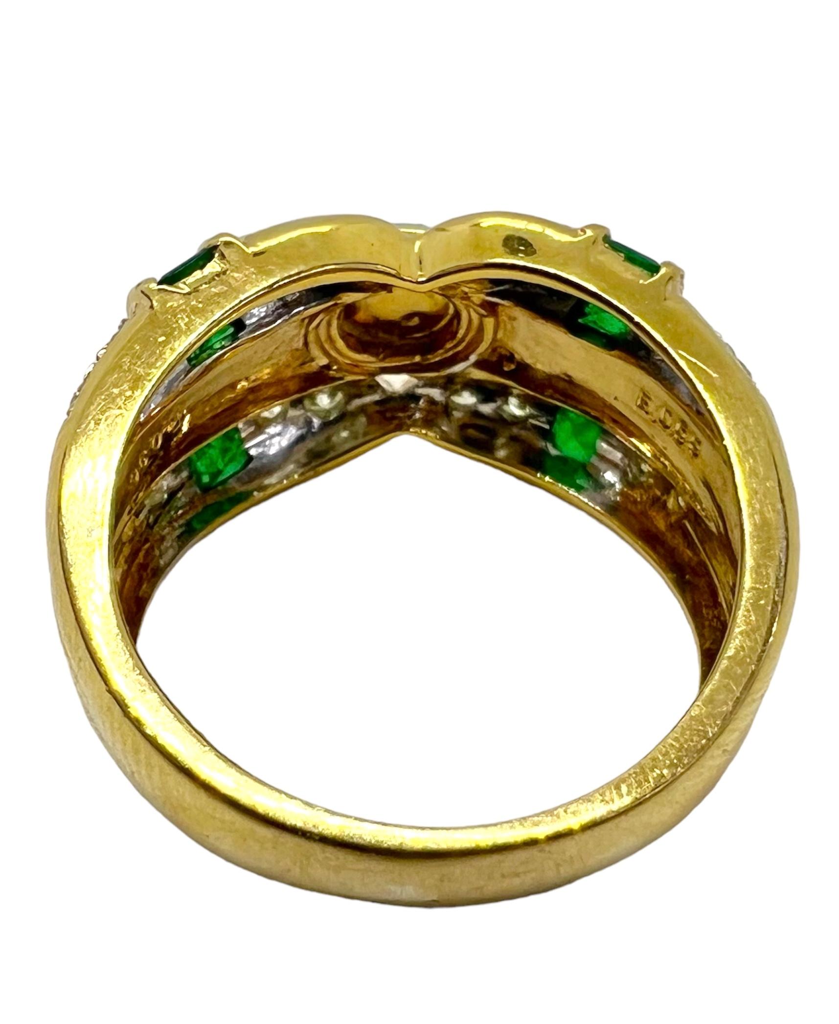 Art Deco Sophia D. 18K Yellow Gold Diamond and Emerald Ring For Sale