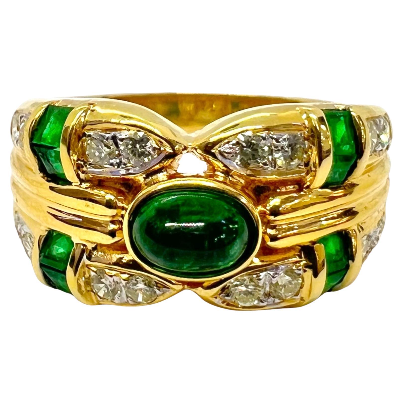 Sophia D. 18K Yellow Gold Diamond and Emerald Ring For Sale