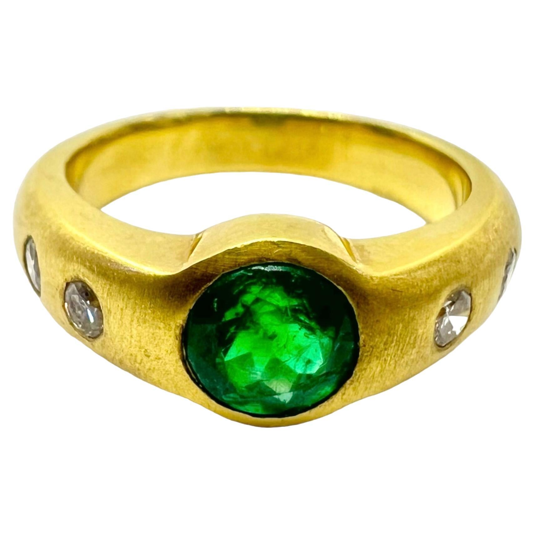 Sophia D. 18K Yellow Gold Diamond & Emerald Ring For Sale