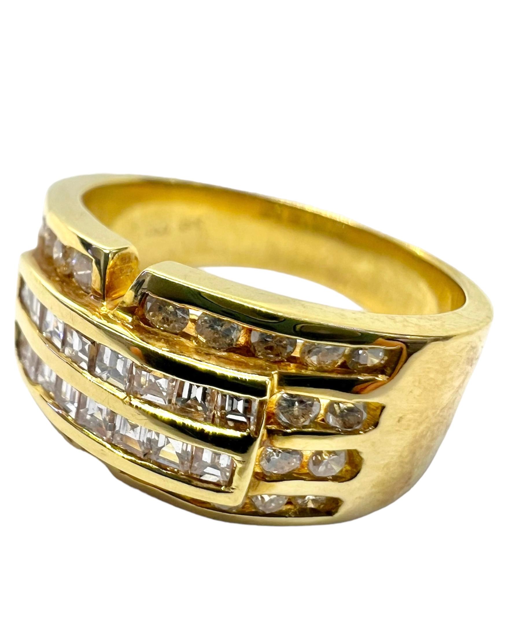 18K yellow gold ring with square cut diamonds and round diamonds.

Sophia D by Joseph Dardashti LTD has been known worldwide for 35 years and are inspired by classic Art Deco design that merges with modern manufacturing techniques.  