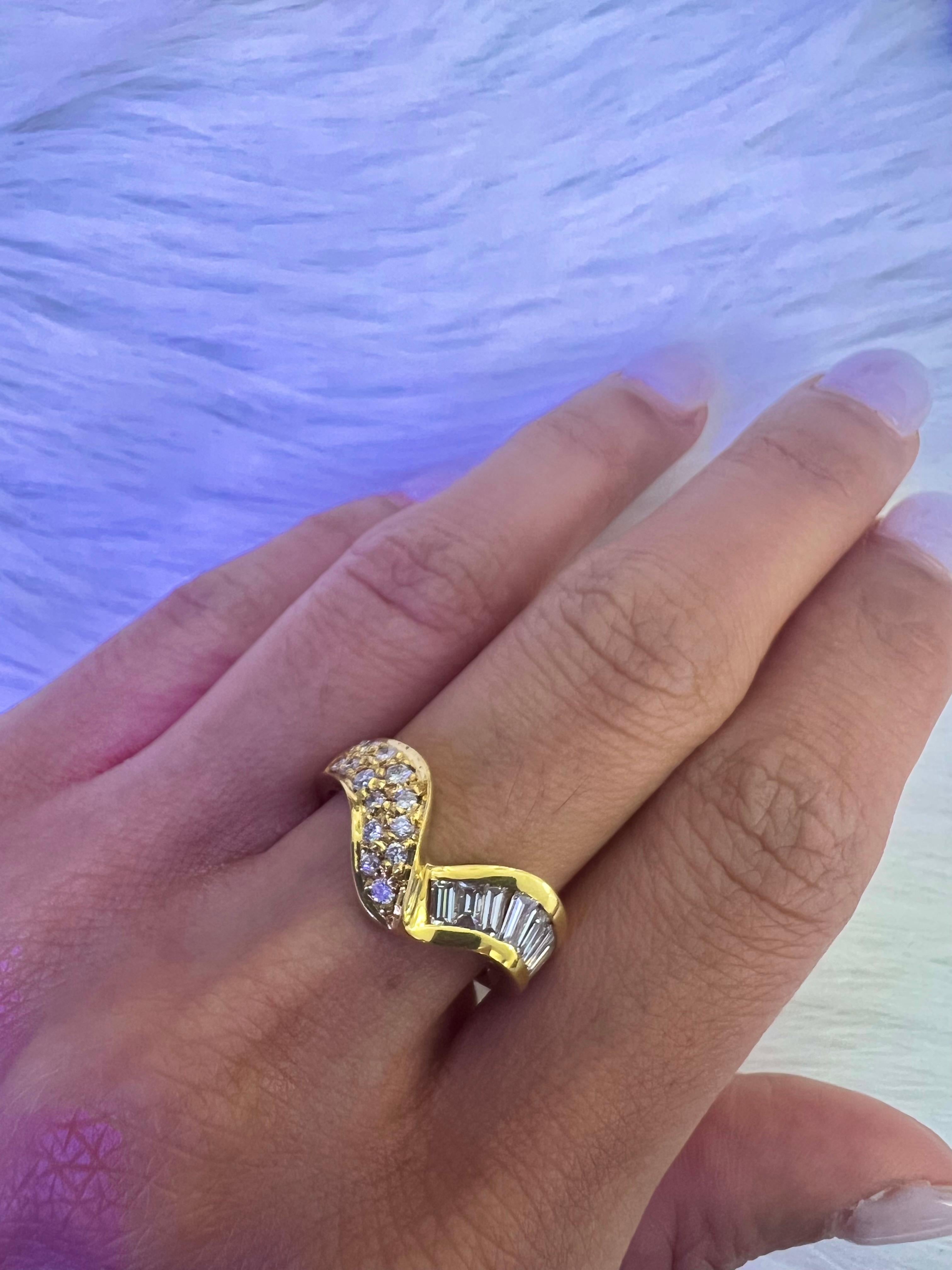 Baguette Cut Sophia D. 18K Yellow Gold Diamond Ring For Sale