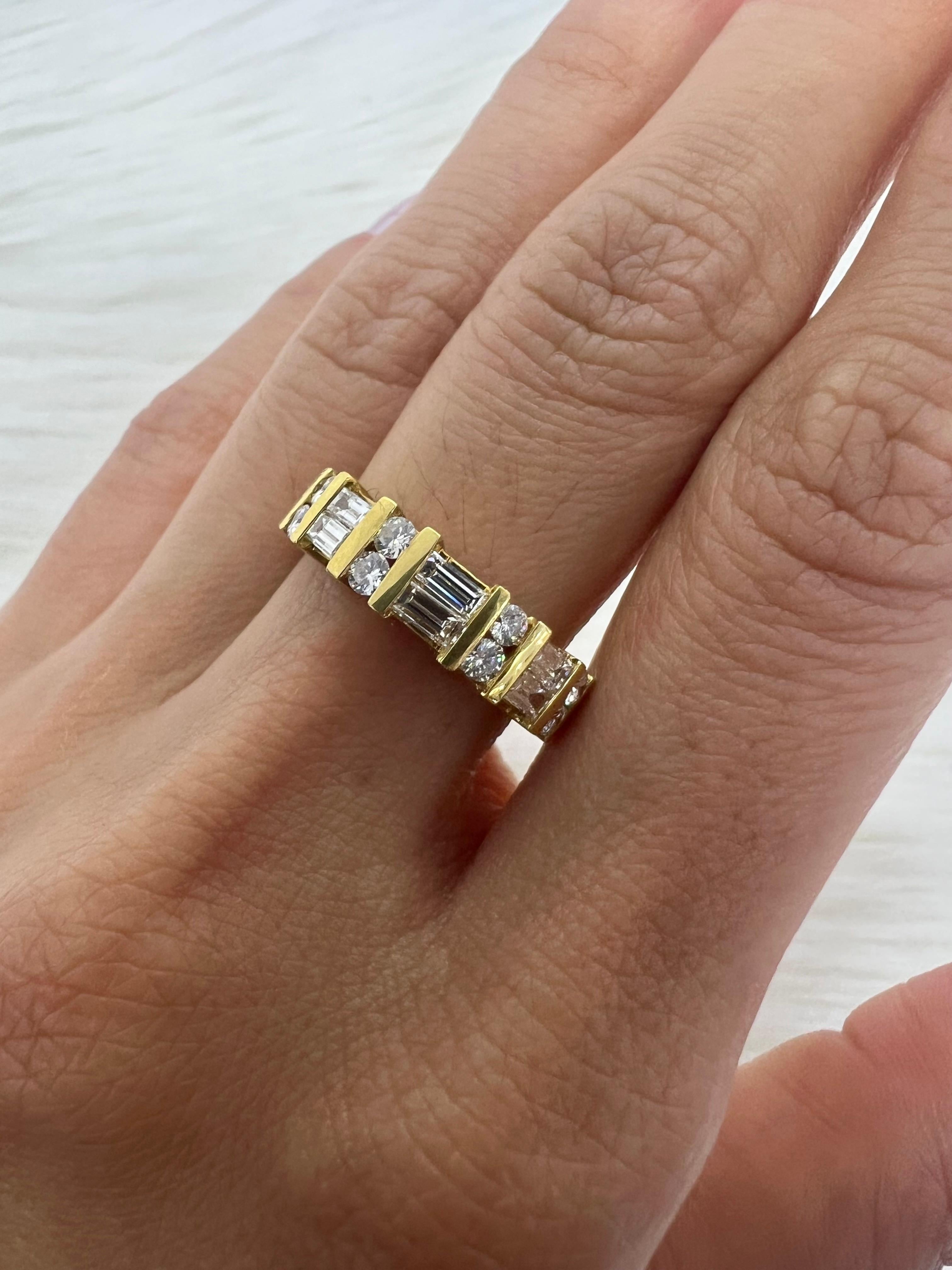 Baguette Cut Sophia D. 18K Yellow Gold Diamond Ring For Sale