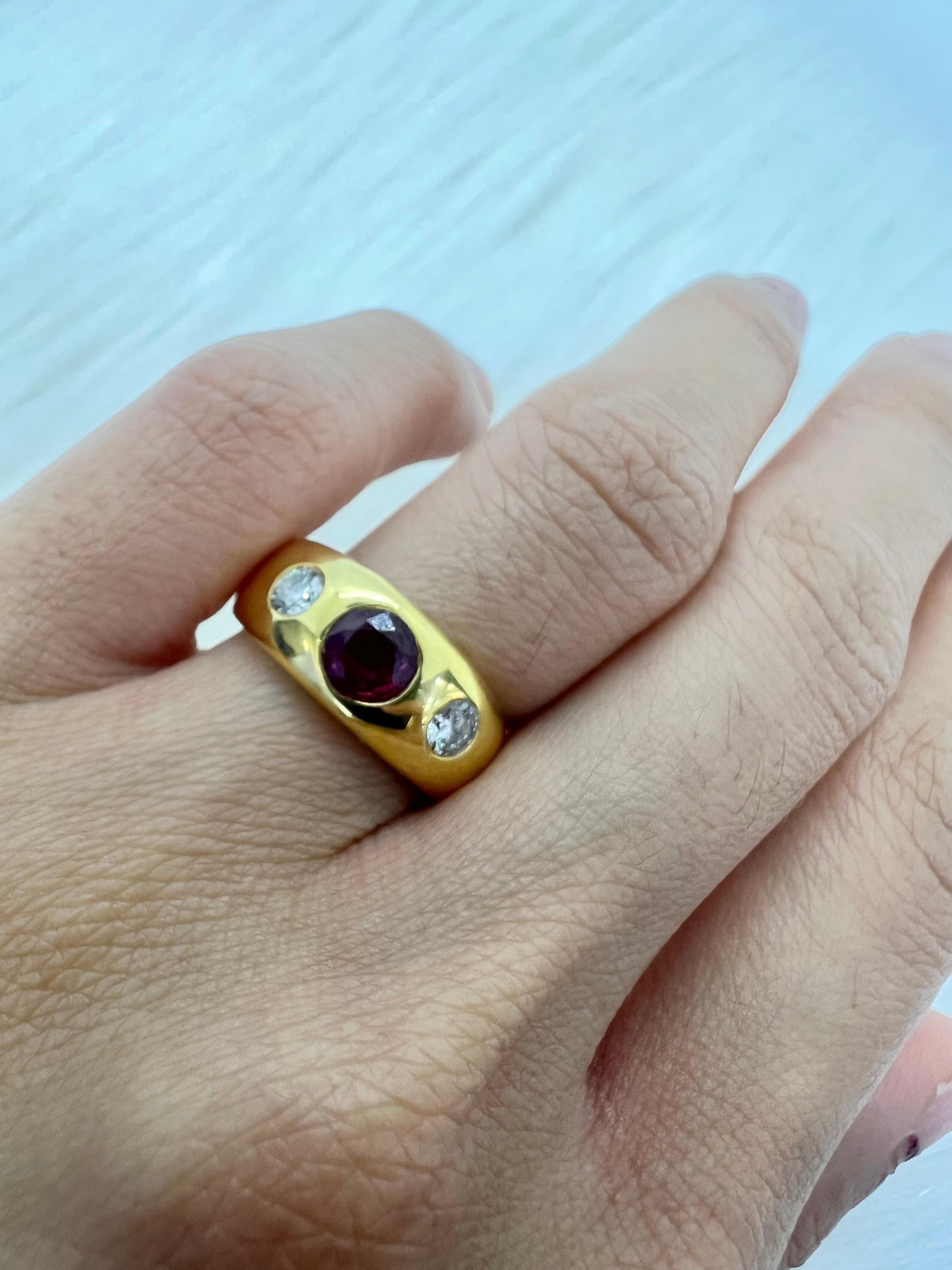 Round Cut Sophia D. 18K Yellow Gold Diamond & Ruby Ring For Sale