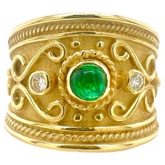 Sophia D. 18K Yellow Gold Emerald and Diamond Etruscan Style Ring