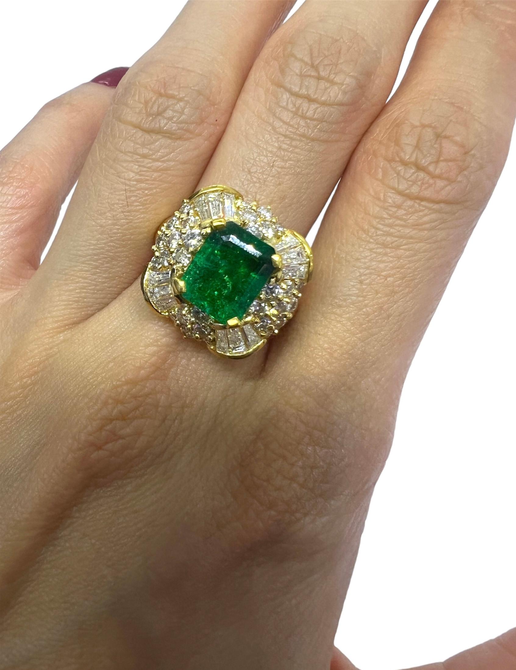 Emerald Cut Sophia D. 18K Yellow Gold Emerald and Diamond Ring For Sale