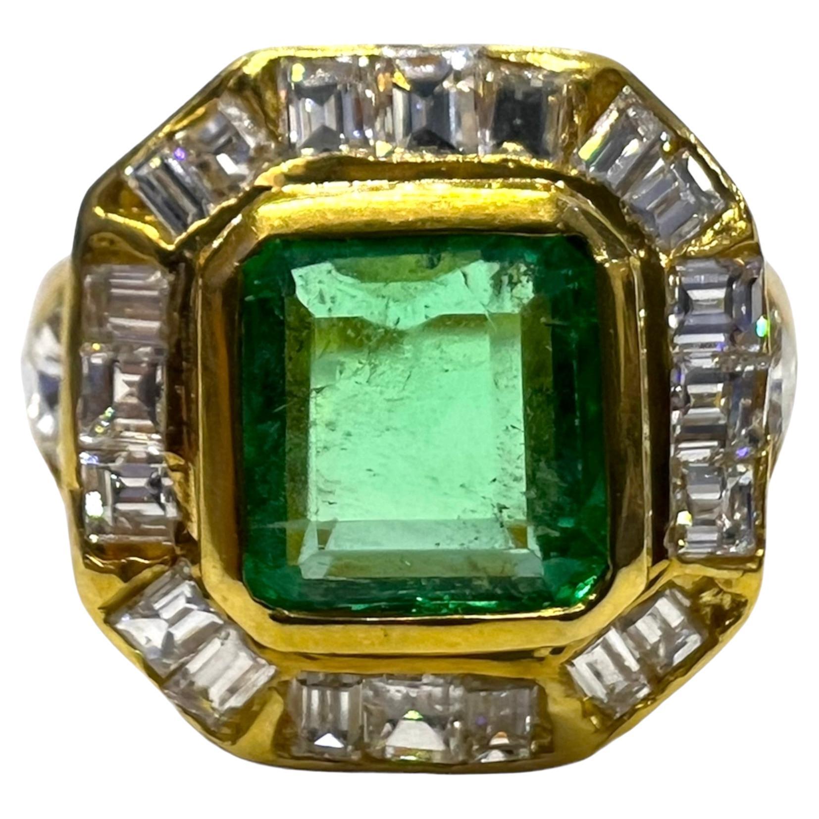Sophia D. 18K Yellow Gold Emerald and Diamond Ring For Sale
