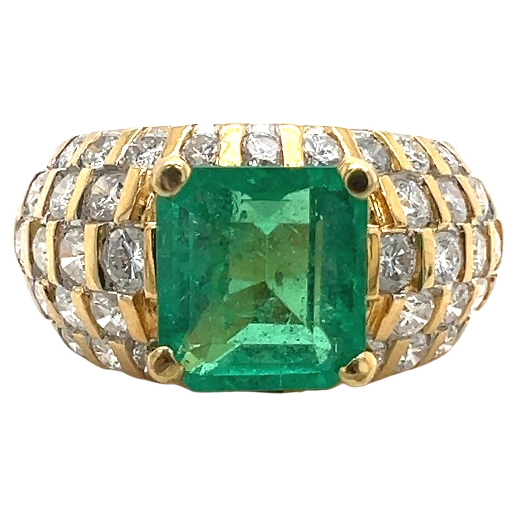 Sophia D. 18K Yellow Gold Emerald and Diamond Ring For Sale