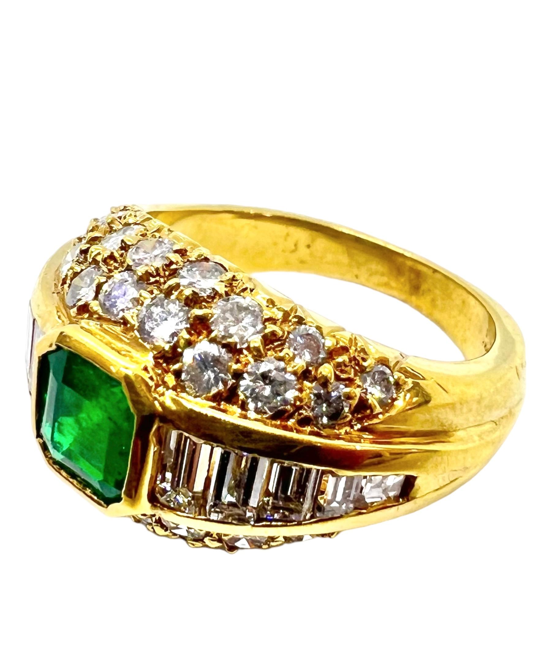 Art Deco Sophia D. 18K Yellow Gold Emerald Cardinal Ring For Sale
