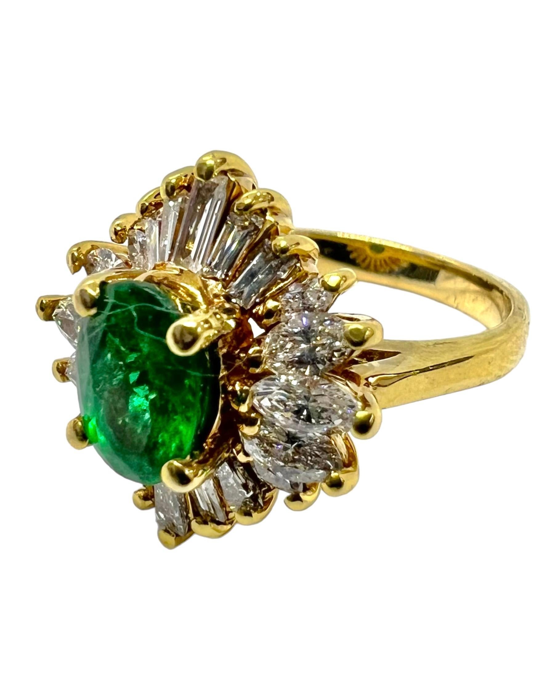 14K yellow gold with emerald center stone and diamonds.

Sophia D by Joseph Dardashti LTD has been known worldwide for 35 years and are inspired by classic Art Deco design that merges with modern manufacturing techniques.  