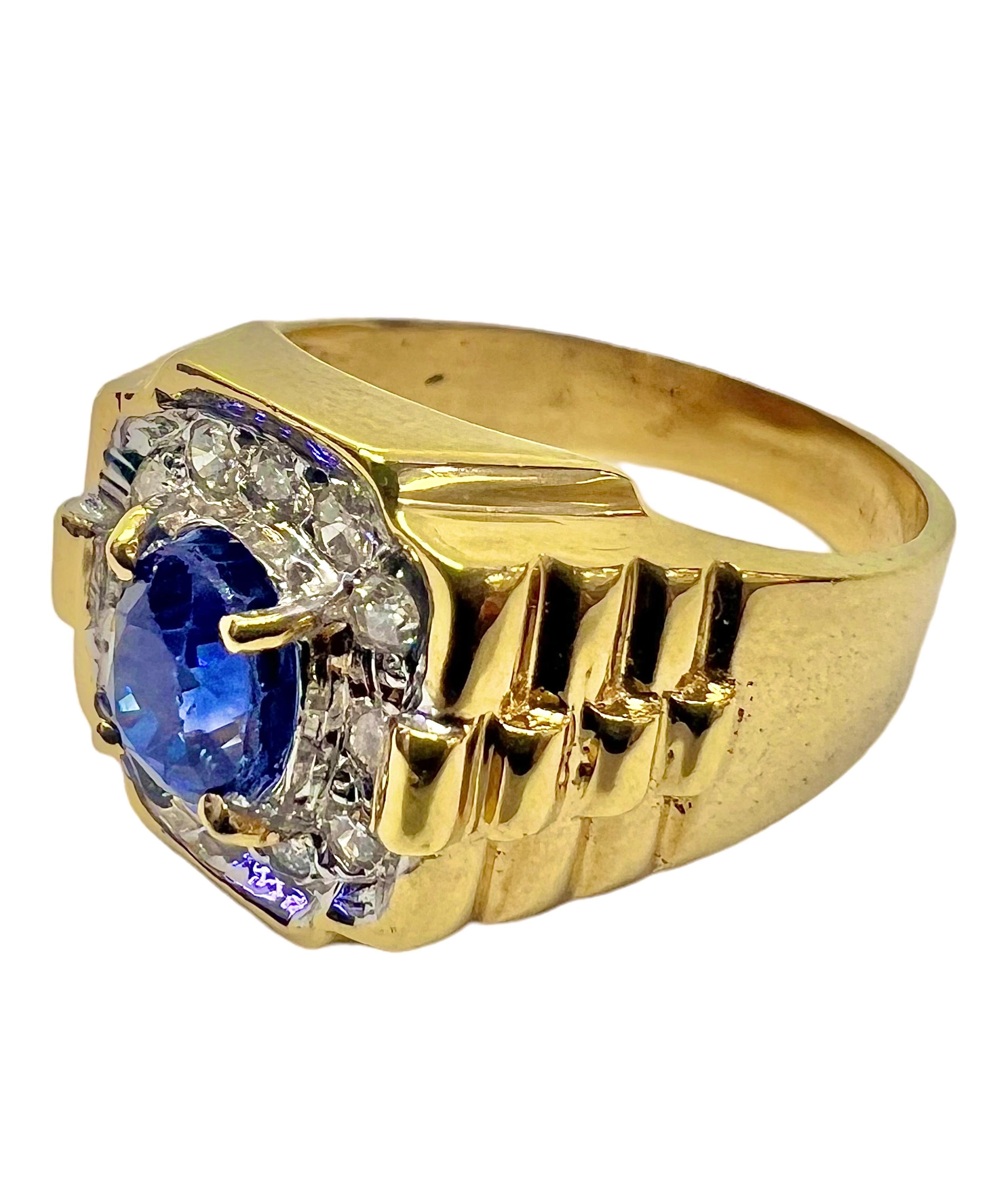 Art Deco Sophia D. 18K Yellow Gold Ring with Blue Sapphire and Diamonds For Sale