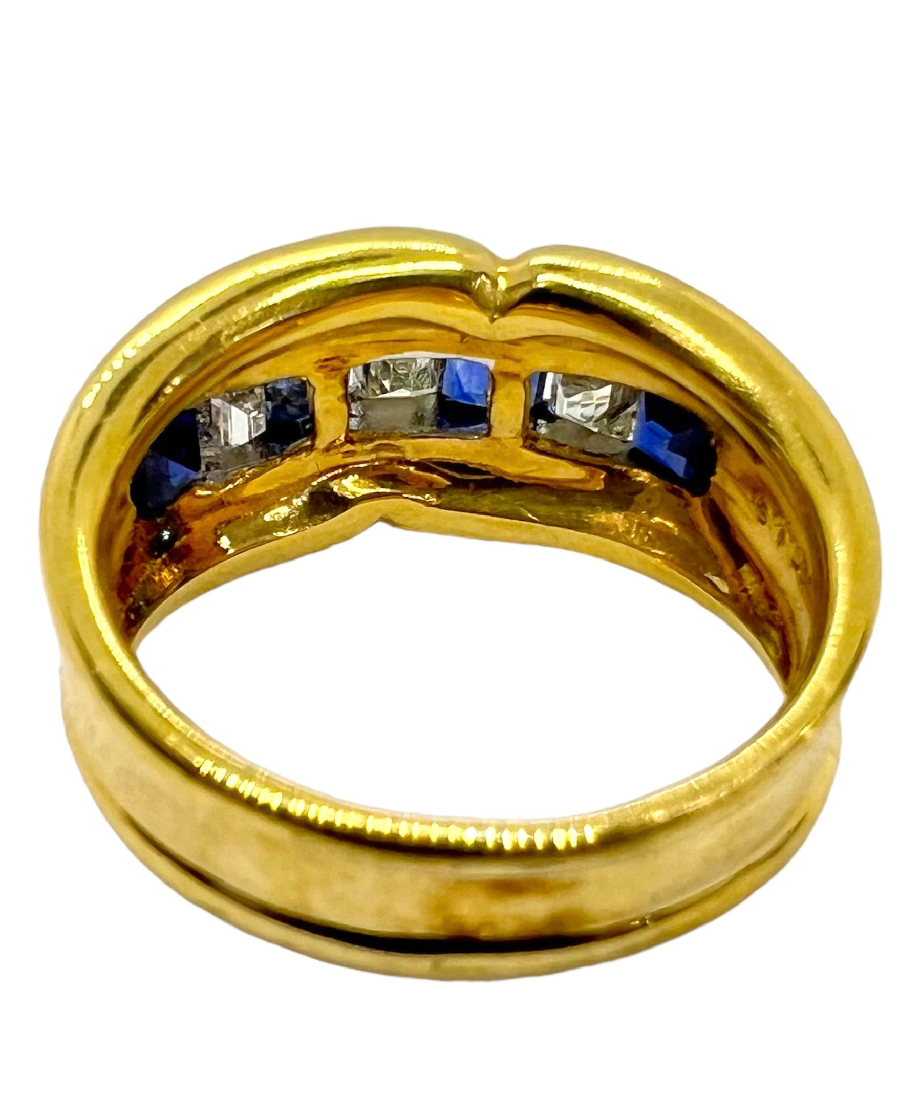 Art Deco Sophia D. 18K Yellow Gold Ring with Blue Sapphire and Diamonds For Sale