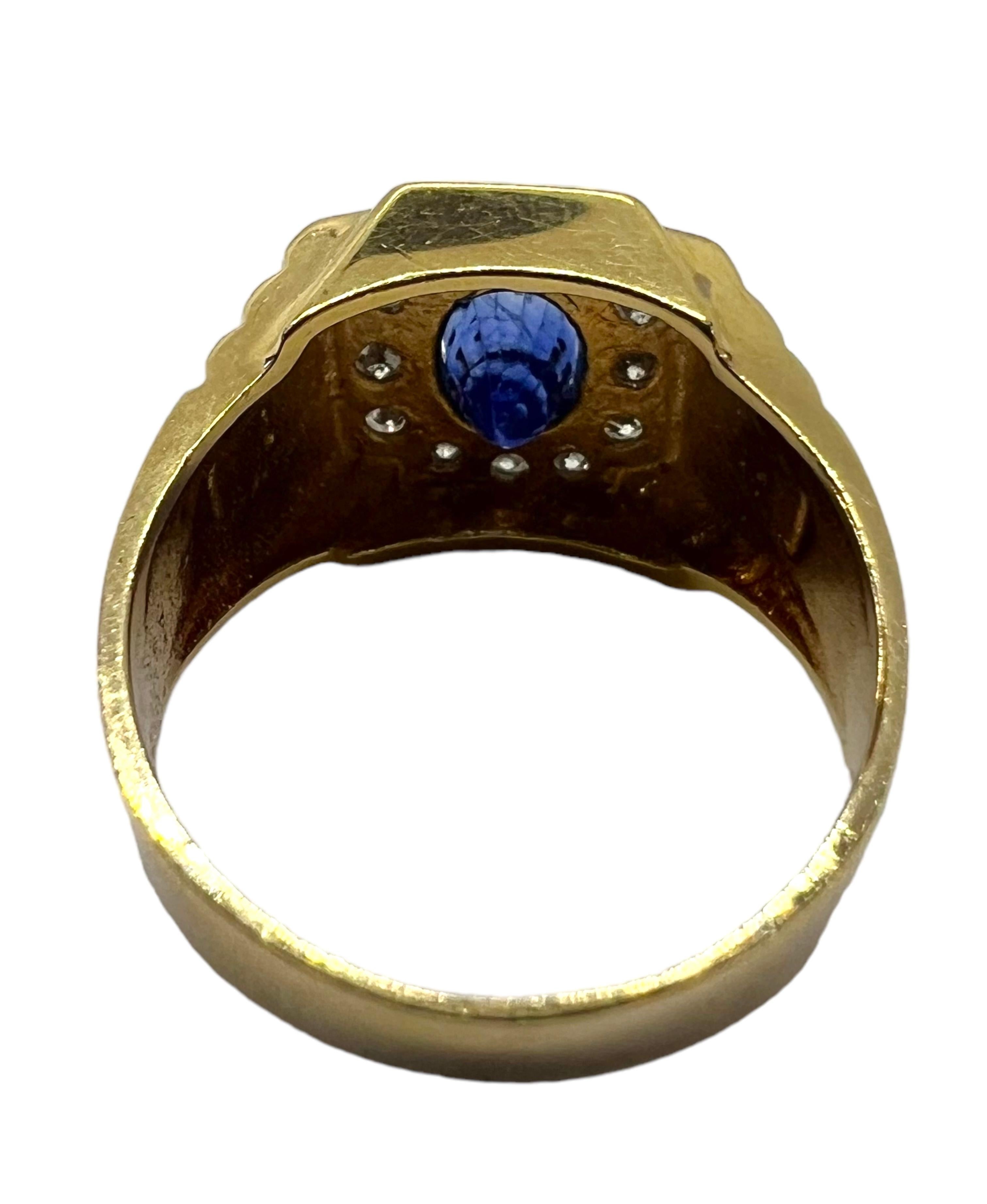 Round Cut Sophia D. 18K Yellow Gold Ring with Blue Sapphire and Diamonds For Sale