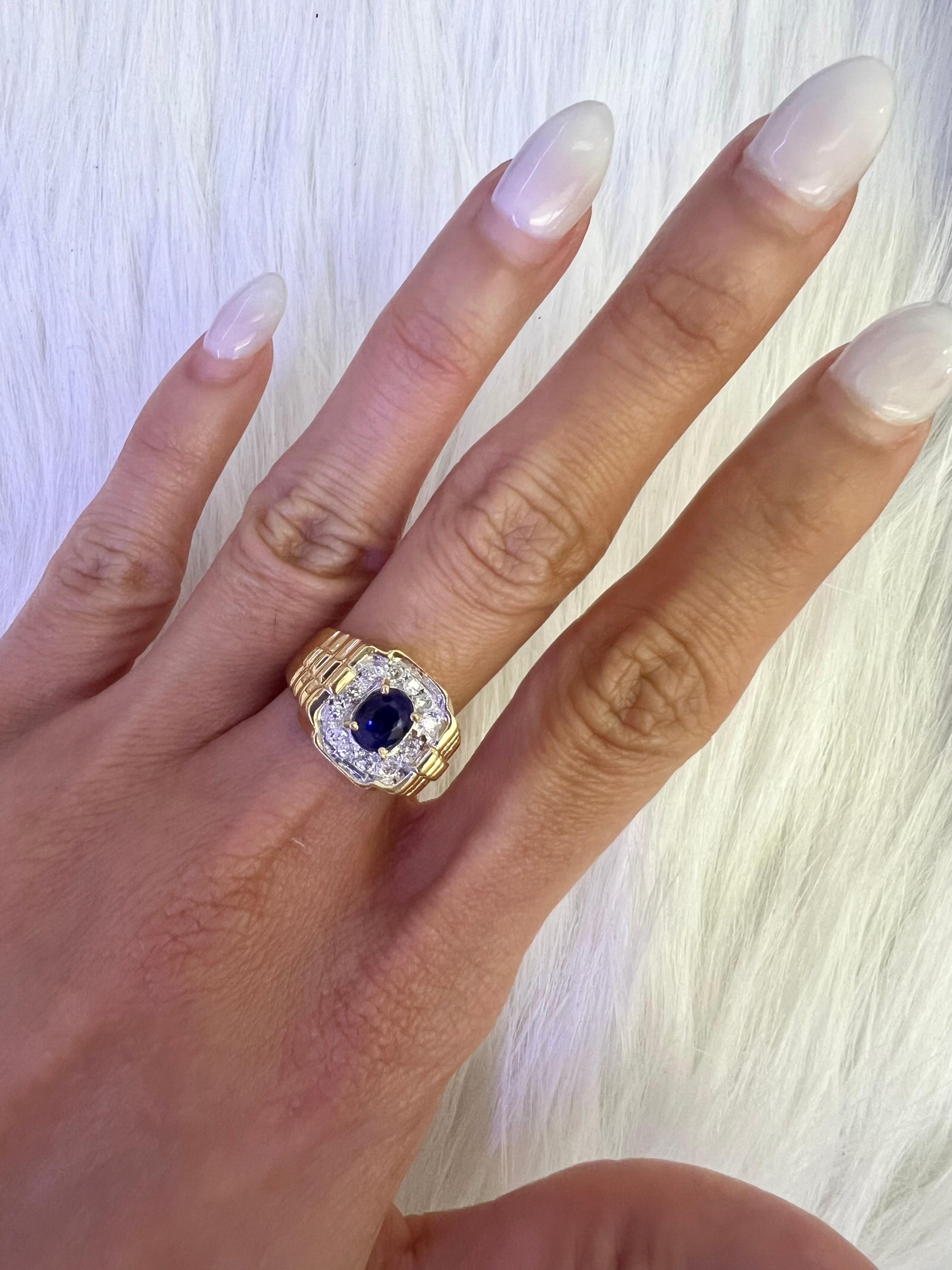 Women's or Men's Sophia D. 18K Yellow Gold Ring with Blue Sapphire and Diamonds For Sale