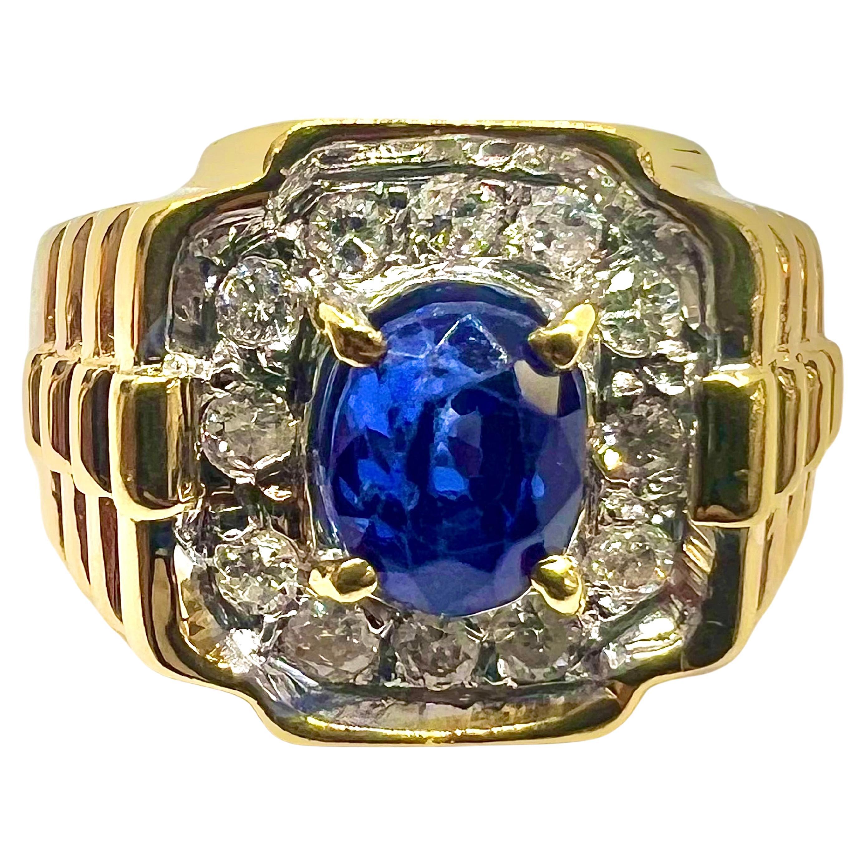 Sophia D. 18K Yellow Gold Ring with Blue Sapphire and Diamonds For Sale