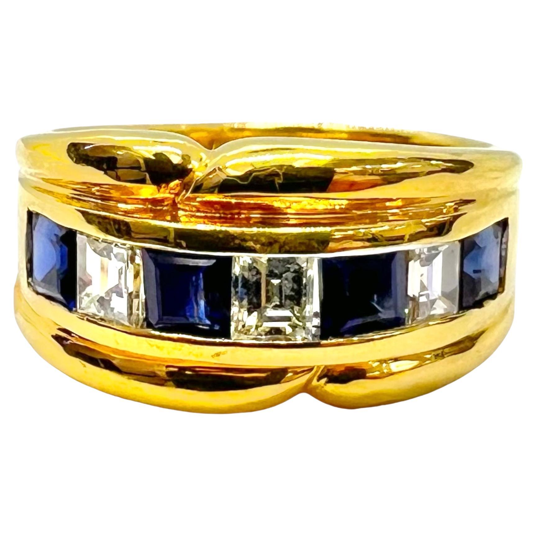 Sophia D. 18K Yellow Gold Ring with Blue Sapphire and Diamonds For Sale