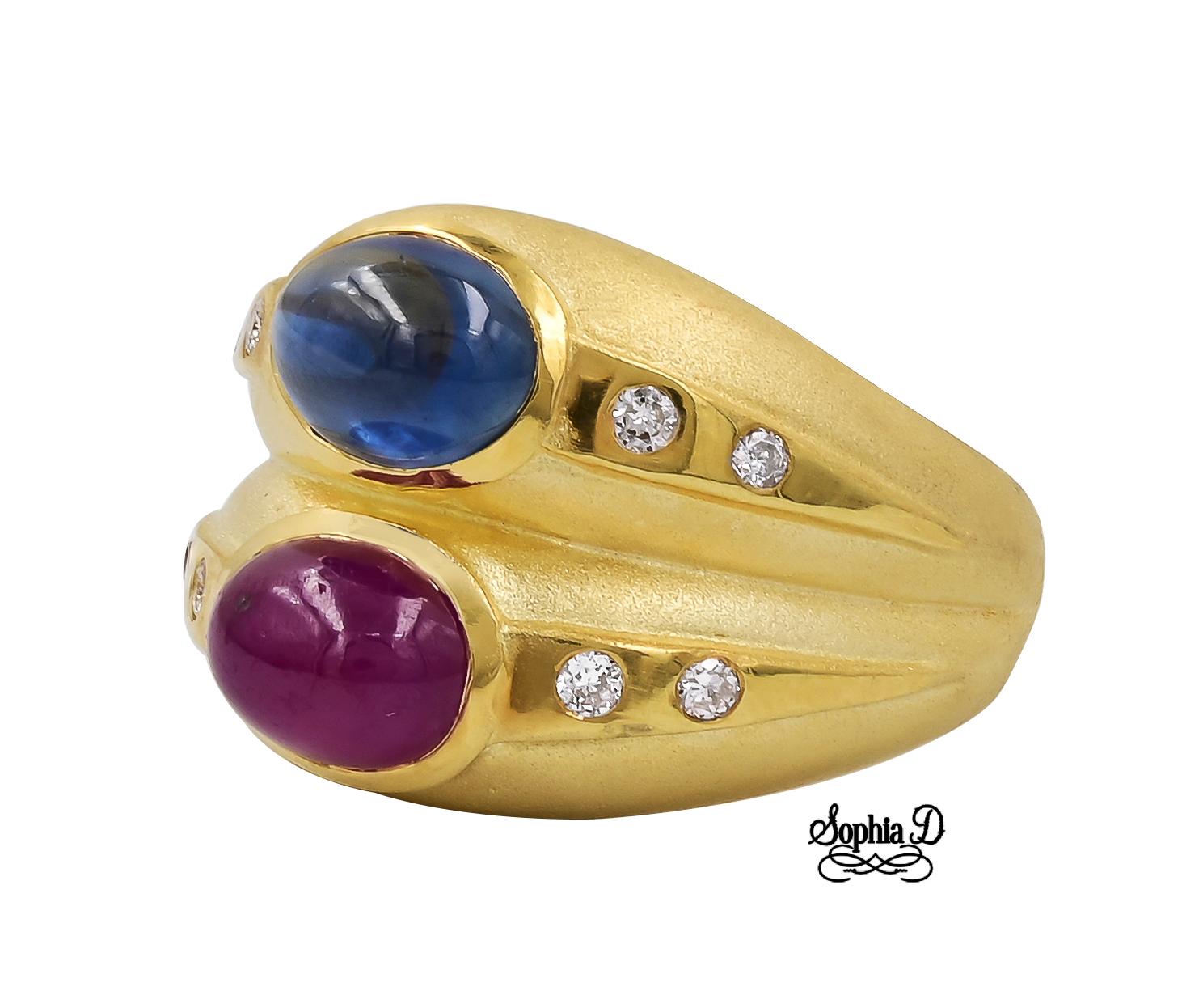 18K yellow gold ring with blue sapphire and ruby.

Sophia D by Joseph Dardashti LTD has been known worldwide for 35 years and are inspired by classic Art Deco design that merges with modern manufacturing techniques.  