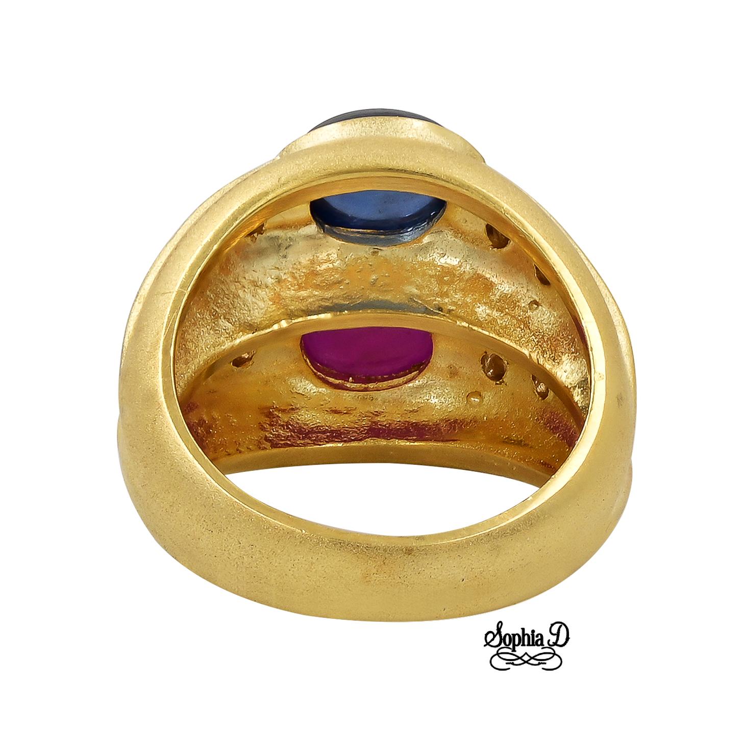 Art Deco Sophia D. 18K Yellow Gold Ring with Blue Sapphire and Ruby  For Sale