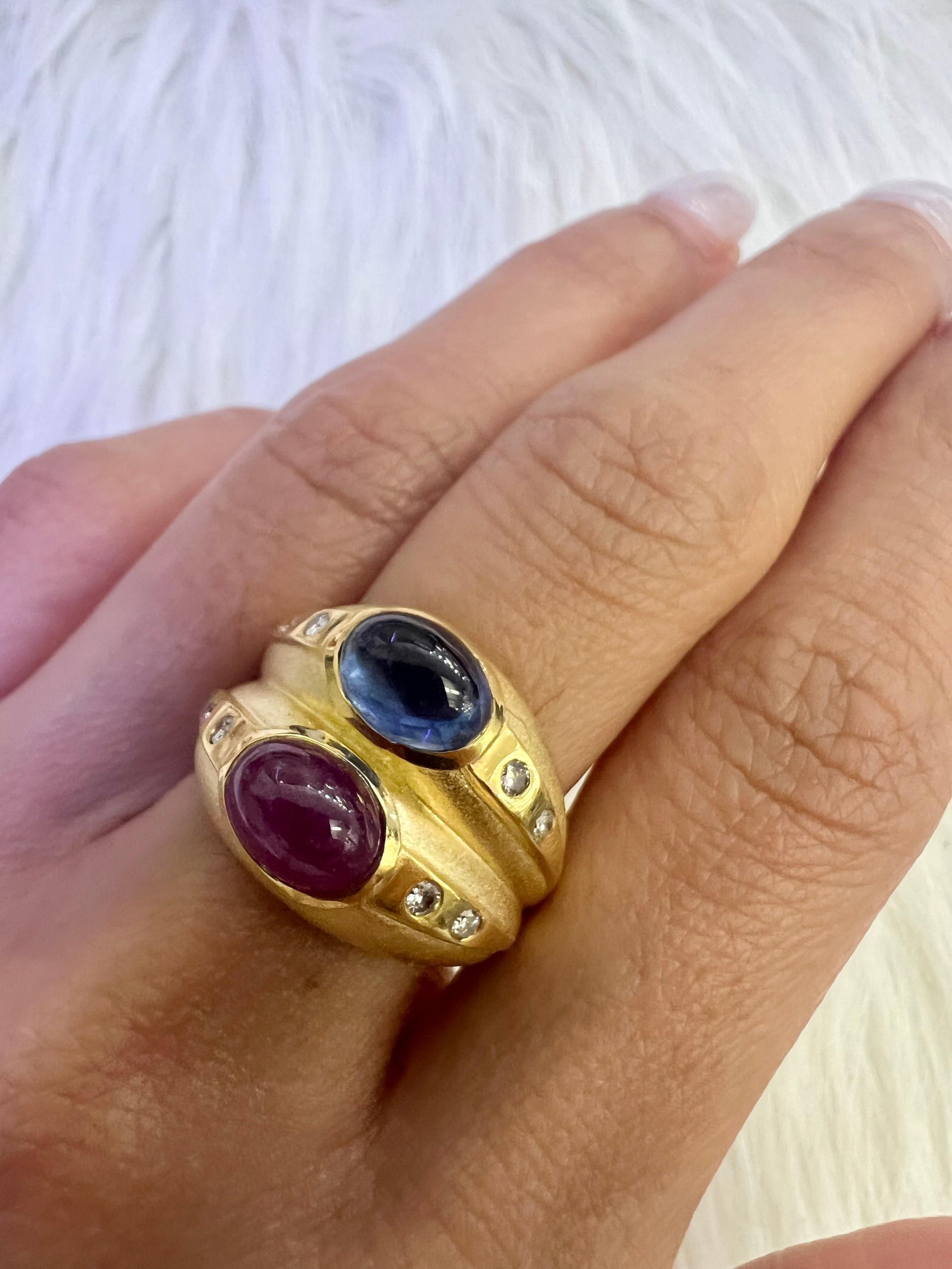 Sophia D. 18K Yellow Gold Ring with Blue Sapphire and Ruby  In New Condition For Sale In New York, NY