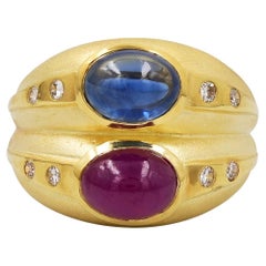 Sophia D. 18K Yellow Gold Ring with Blue Sapphire and Ruby 