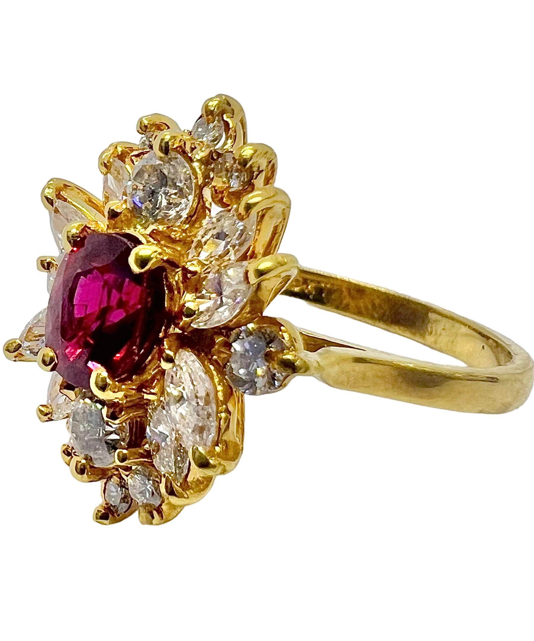 18K yellow gold ring with diamonds and ruby center stone.

Sophia D by Joseph Dardashti LTD has been known worldwide for 35 years and are inspired by classic Art Deco design that merges with modern manufacturing techniques.  