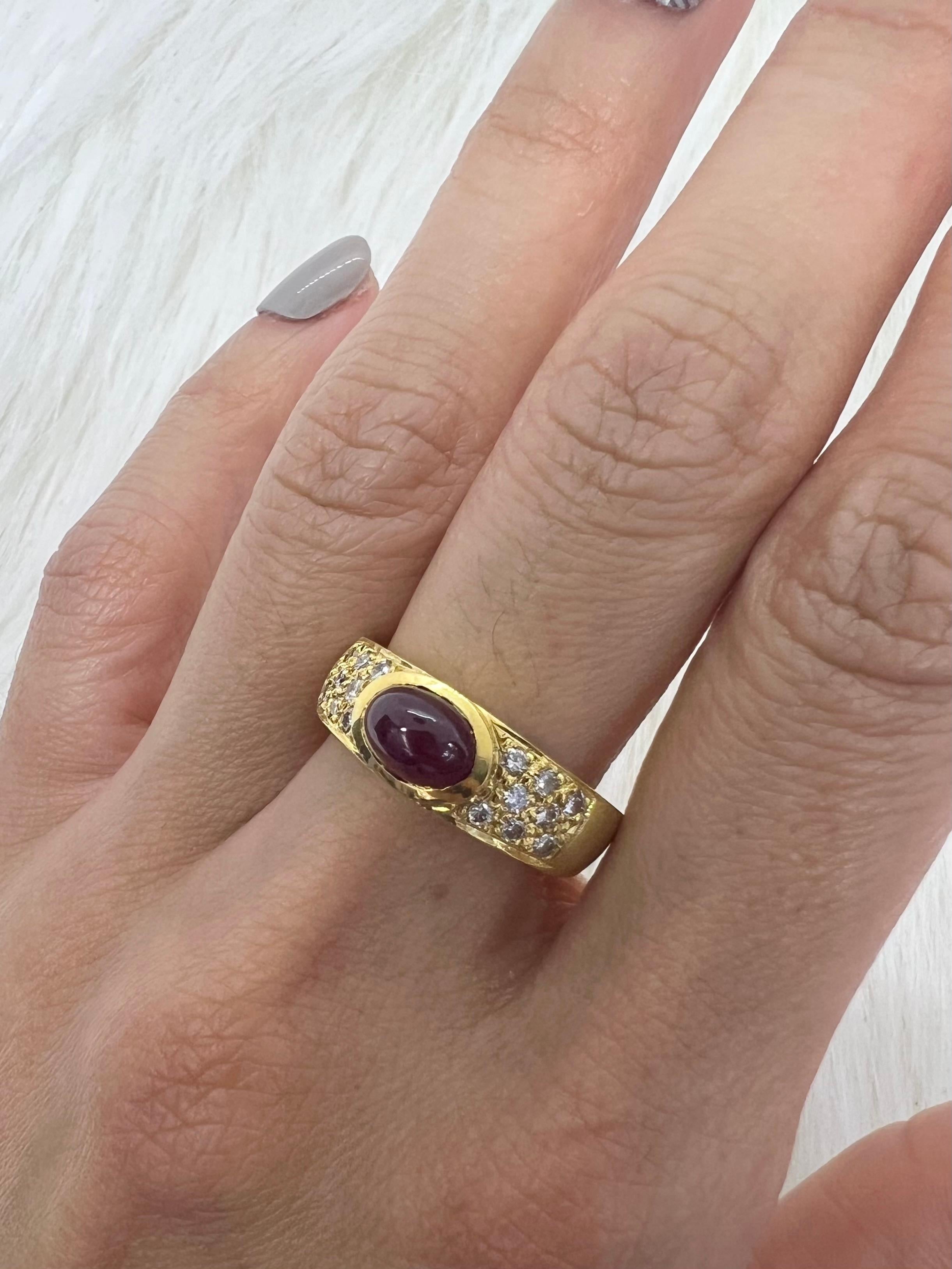 Cabochon Sophia D. 18K Yellow Gold Ruby and Diamond Ring For Sale