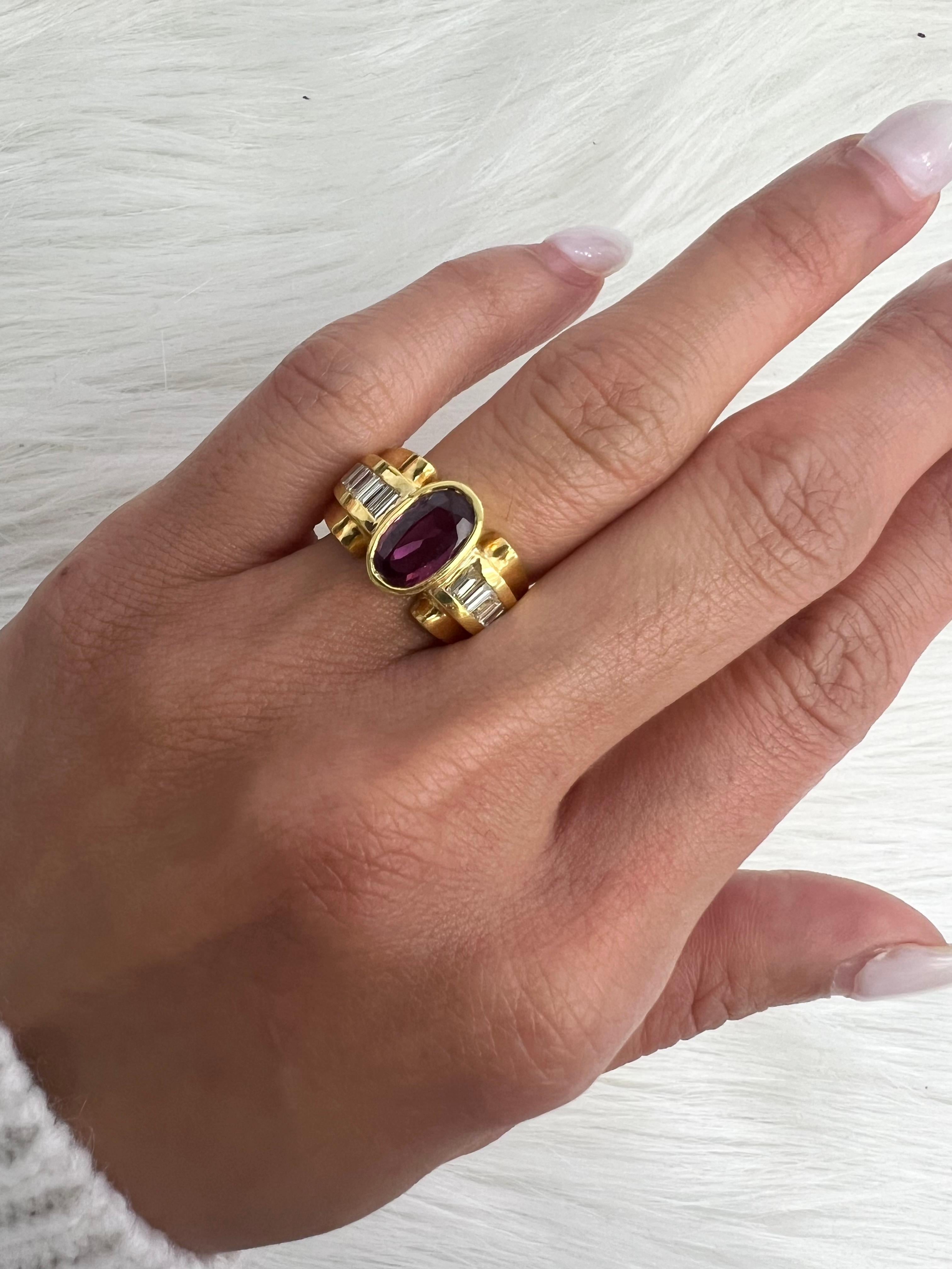 Oval Cut Sophia D. 18K Yellow Gold Ruby and Diamond Ring For Sale