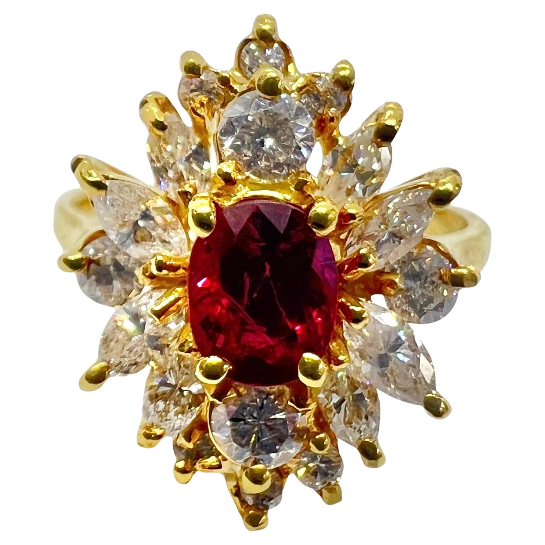 Sophia D. Bague en or jaune 18 carats, rubis et diamants