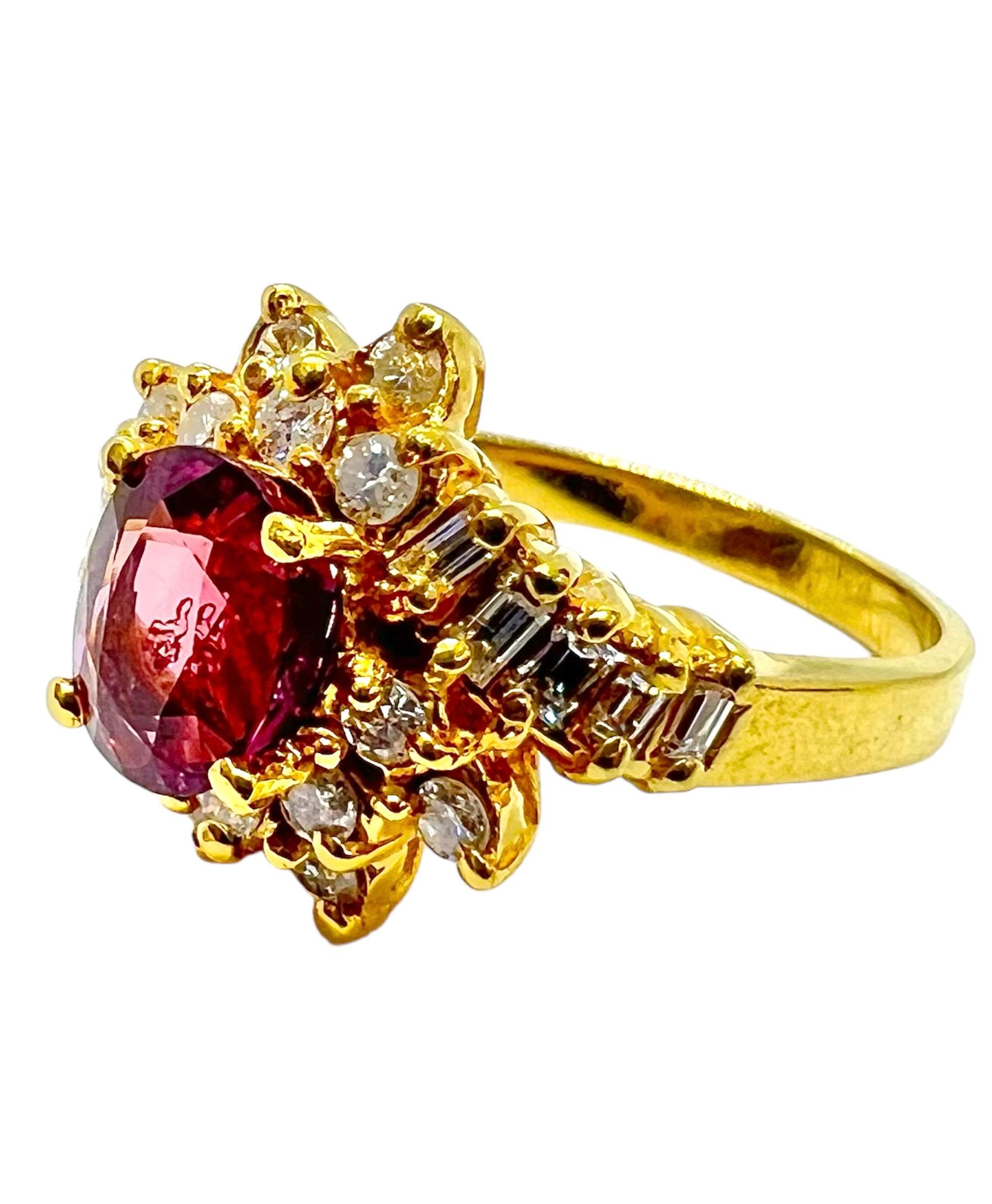 18K yellow gold ring with ruby center stone accentuated with diamonds.

Sophia D by Joseph Dardashti LTD has been known worldwide for 35 years and are inspired by classic Art Deco design that merges with modern manufacturing techniques.  